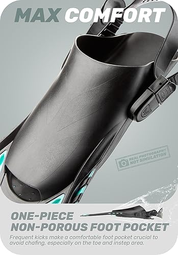 Miniatura 5 de Aletas de buceo CAPAS. Aletas de natación de talón abierto, tamaño de viaje, corto, ajustable para buceo, adultos, hombres, mujeres, niños.