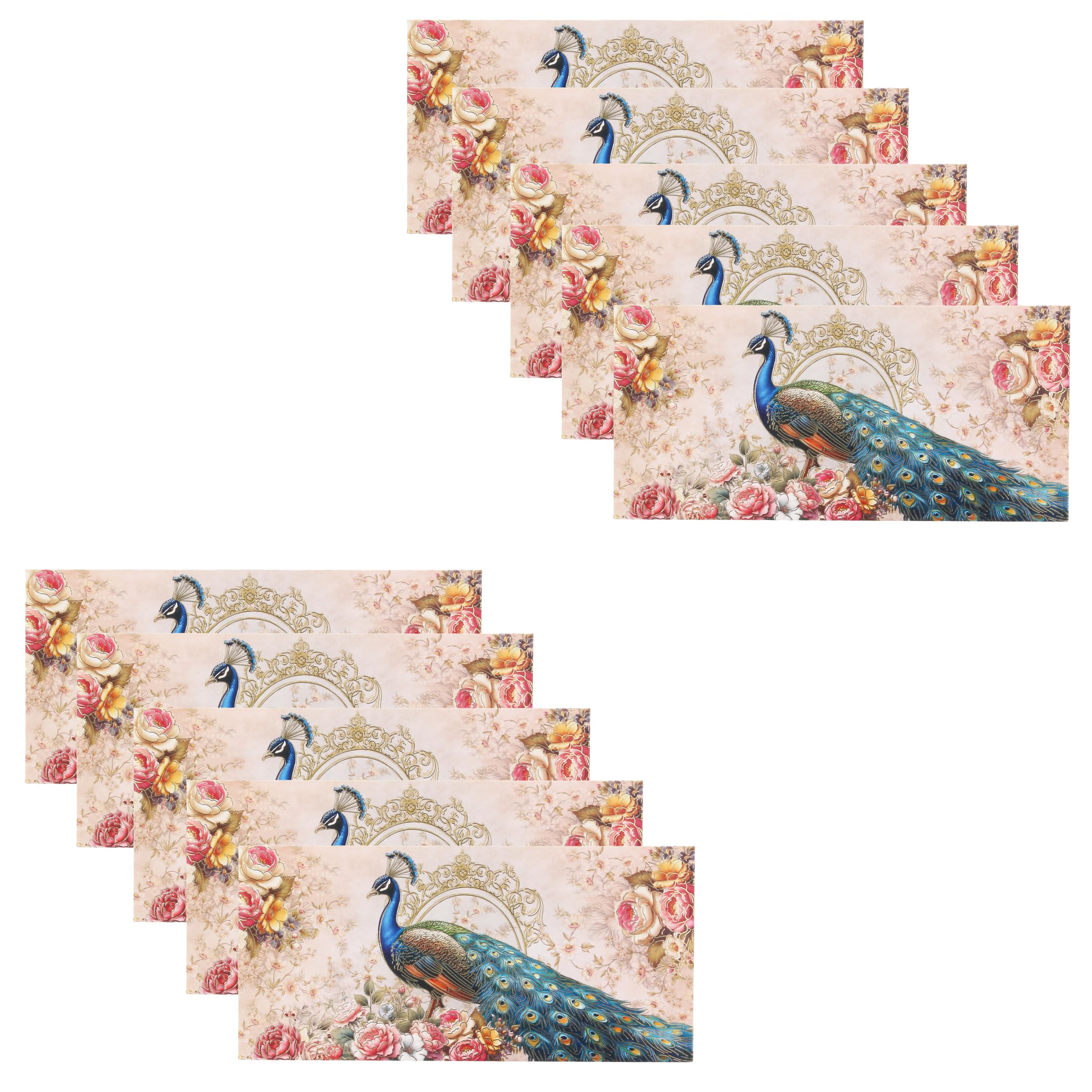 Shagun Money Envelope Gift 10 Pack Golden Flower Border Checked Cash Envelopes for Weddings, Birthdays & Festive Occasions