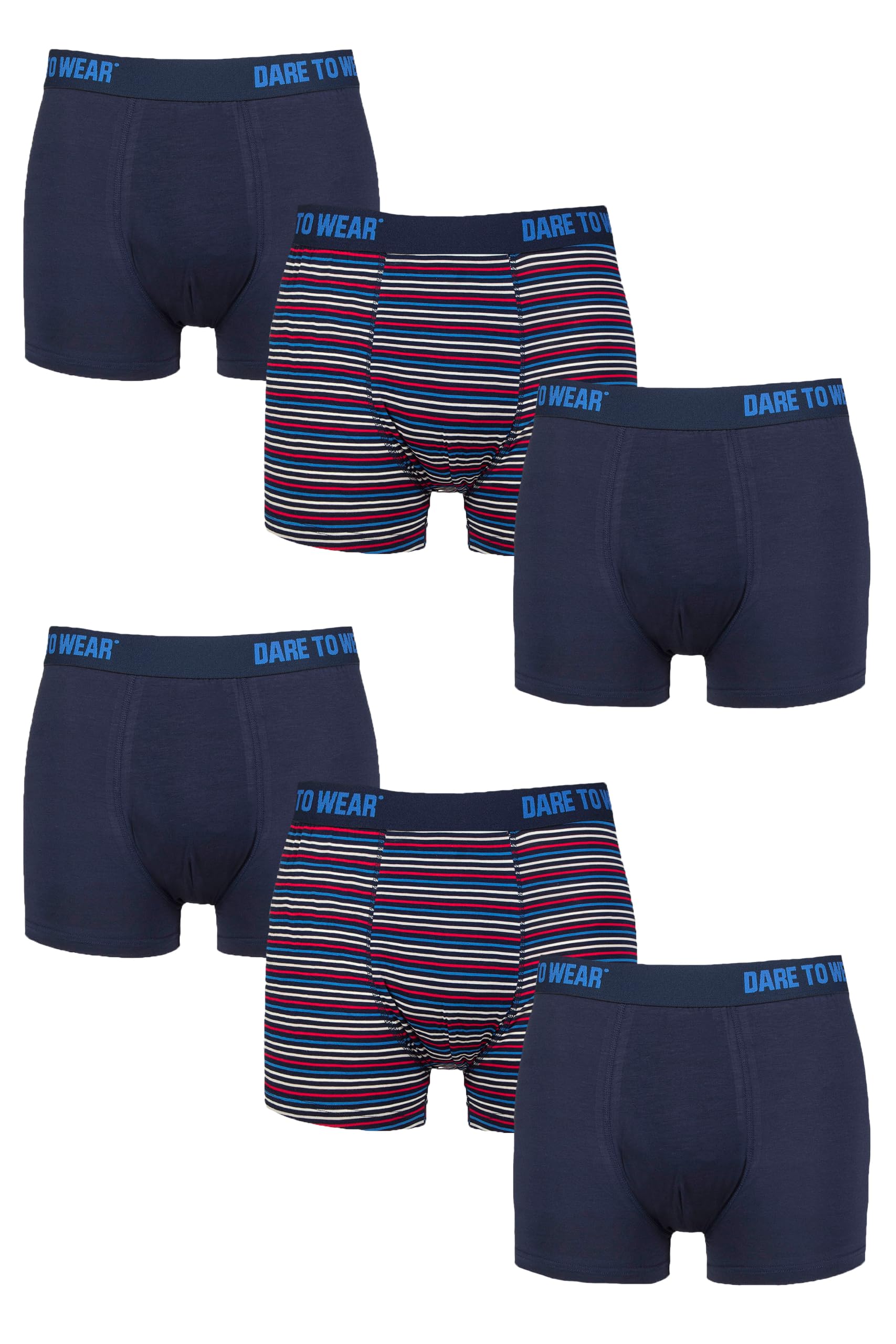 SockShop Dare to Wear Trunks - Mens Bamboo Plain and Striped Patterned Underwear in a 6 Pair Multipack (UK, Alpha, M, Regular, Regular, Dark Navy)