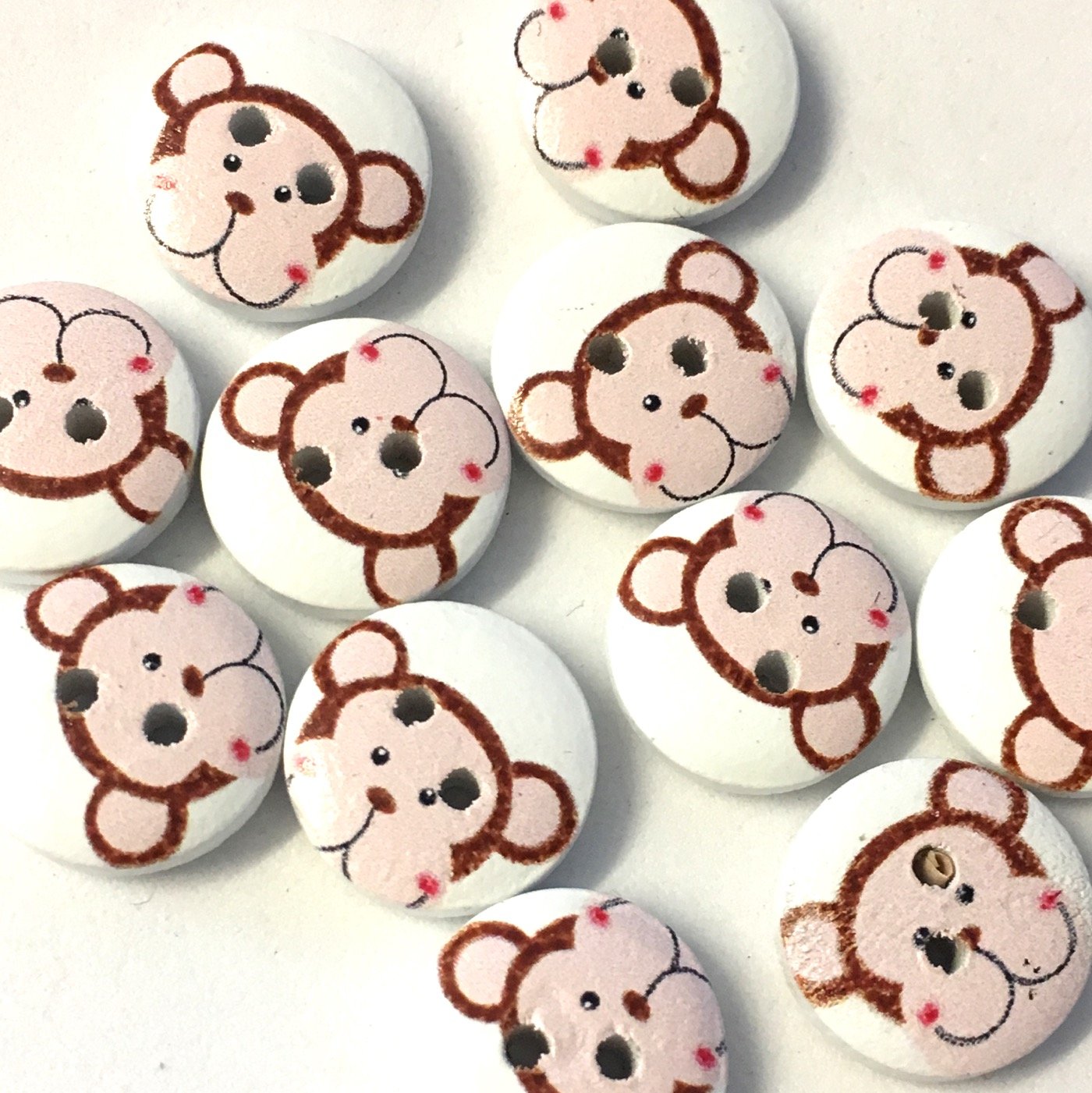 20 x 15mm White Wood Monkey Buttons