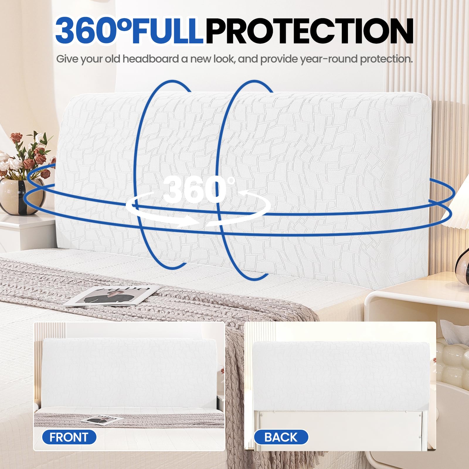 Ystyle Copri Testiera Letto, Copri Spalliera Letto Matrimoniale/Singolo Elasticizzata, Copertura Testata Letto Matrimoniale Lavabile, Headboard Cover Antipolvere Universale (180CM, Bianco Sporco)