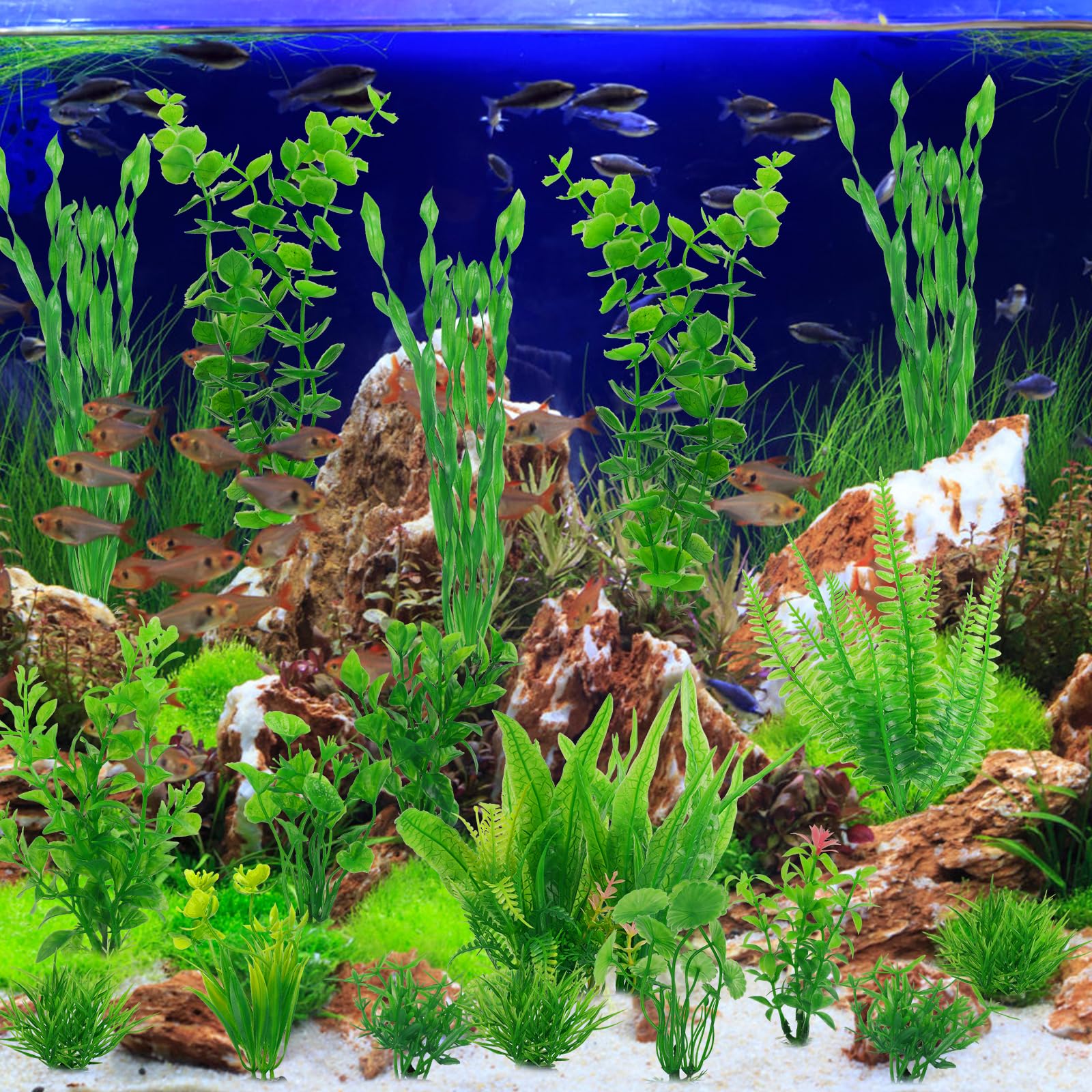 Plante Aquarium, 18 PCS Plante Artificielle d’Aquarium en Plastique, Plante Aquarium Ornement Décorative, Aquarium Vert Plante Décoration et Paysager, Accessoires pour Aquarium, Poisson, Terrarium