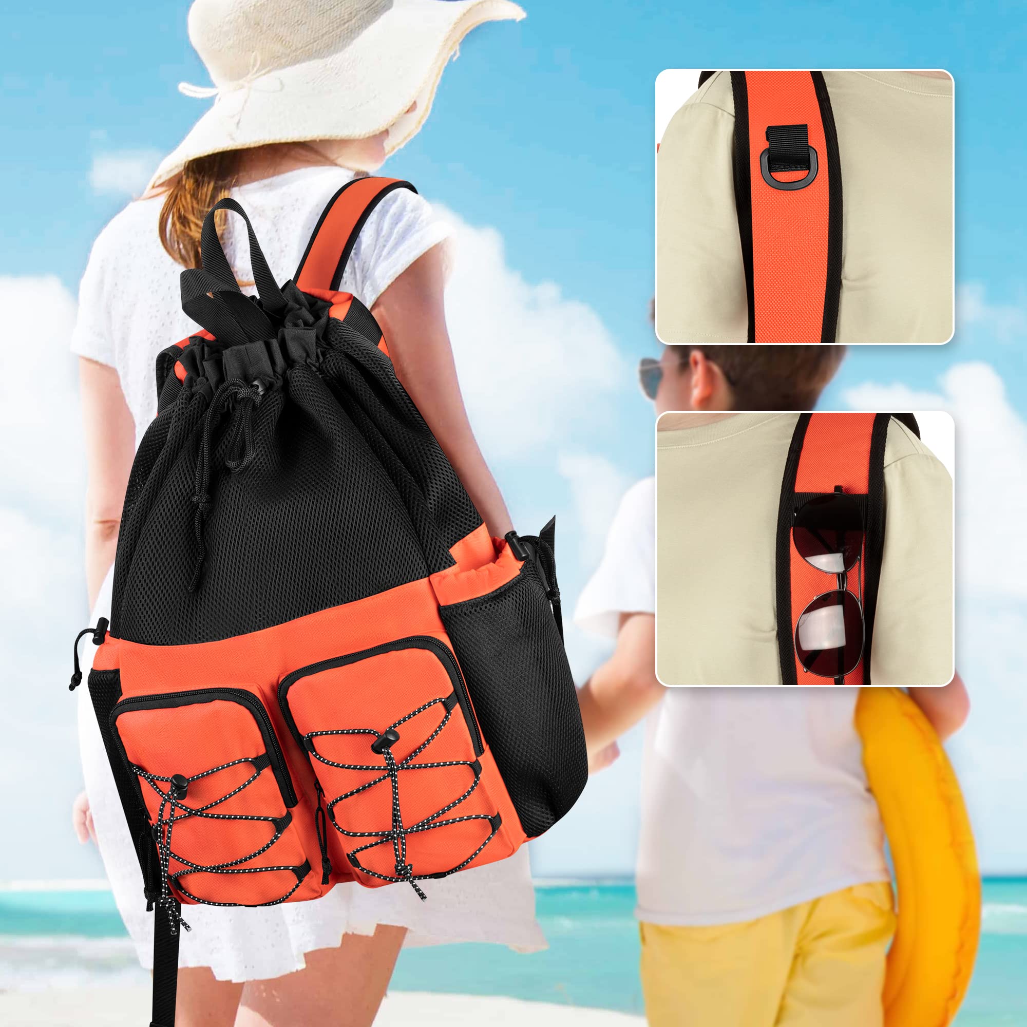 Fasrom Mochila de playa con bolsa impermeable y bolsillo, mochila grande de natación con cordón para viajes, bolsa de playa, gimnasia y deportes en la piscina