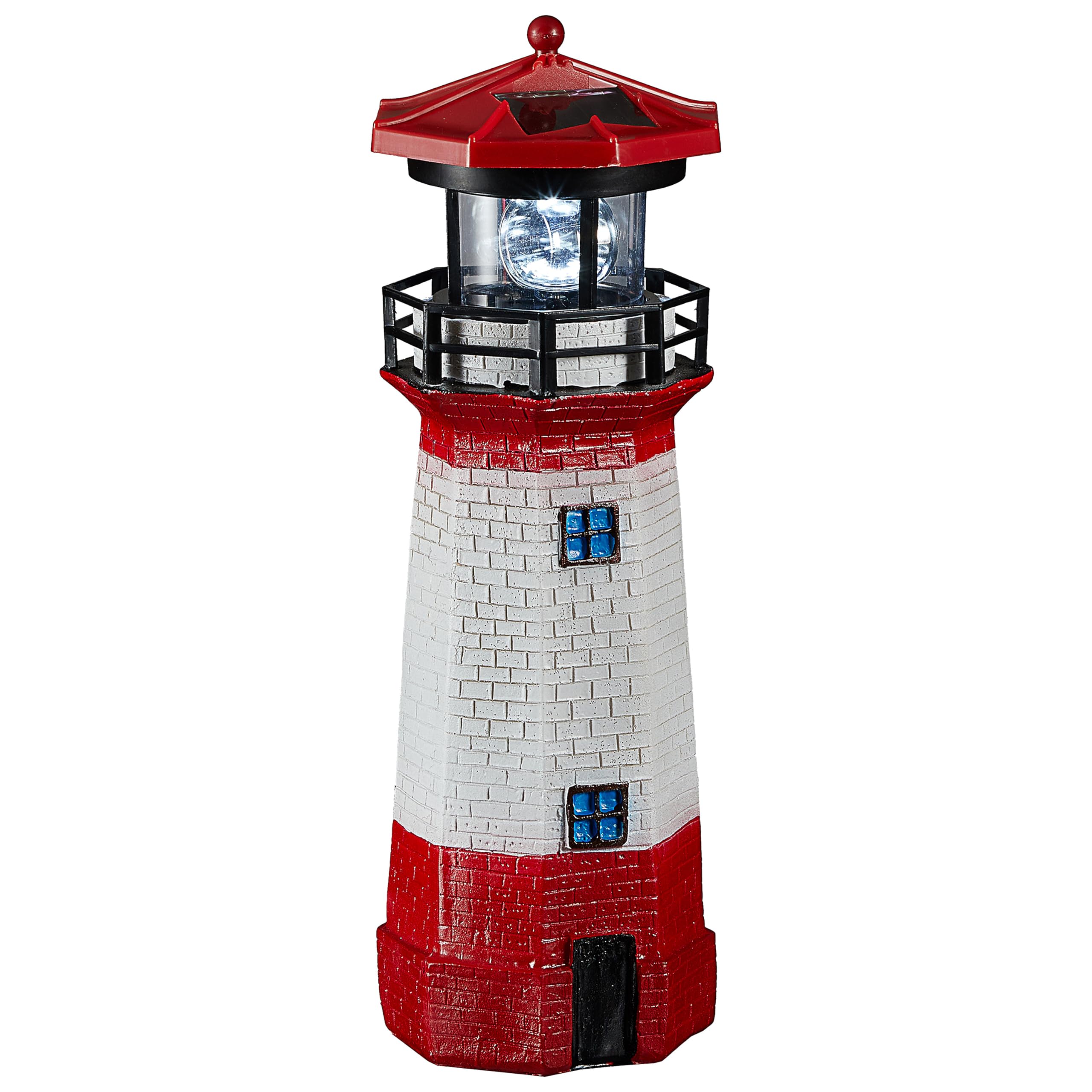 Cepewa LED Solar Leuchtturm | H28cm rot weiß | Gartendeko Leuchtfeuer Turm Leuchtfeuer Solarbeleuchtung (1 x LED Solar Leuchtturm H28cm)
