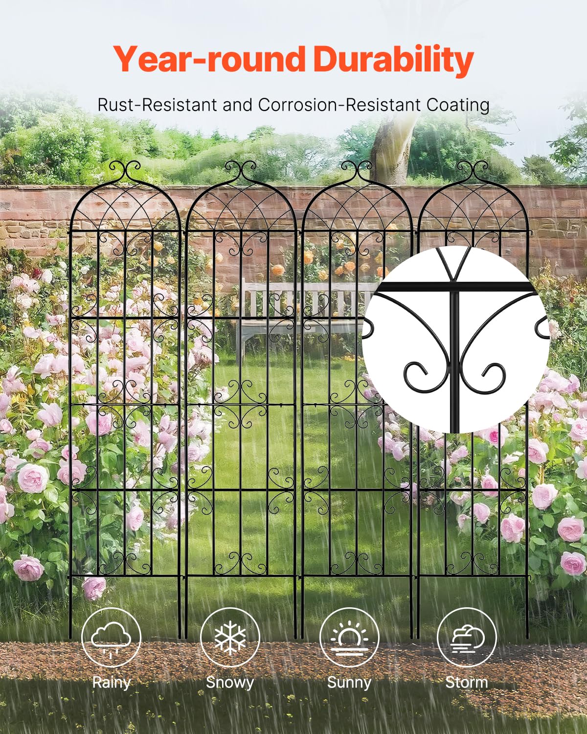 VEVOR Enrejado de Metal para Plantas Trepadoras 51 x 220 cm Soporte para Rosas Trepadoras 4 Piezas Arco para Enredaderas Soporte para Pepinos Decorativo para Clemátides para Patio, Césped, Jardín