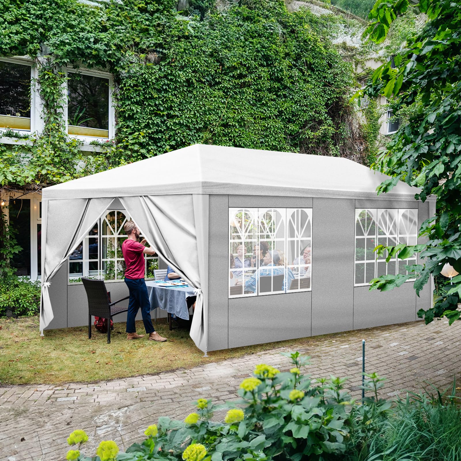 Bonnlo Carpa Plegable de 3x6m, con 6/4 Paredes Laterales, Las pergolas de Jardín para Bodas al Aire Libre, Jardines, Campamentos y Fiestas, Blanco (con 6 Paredes Laterales)