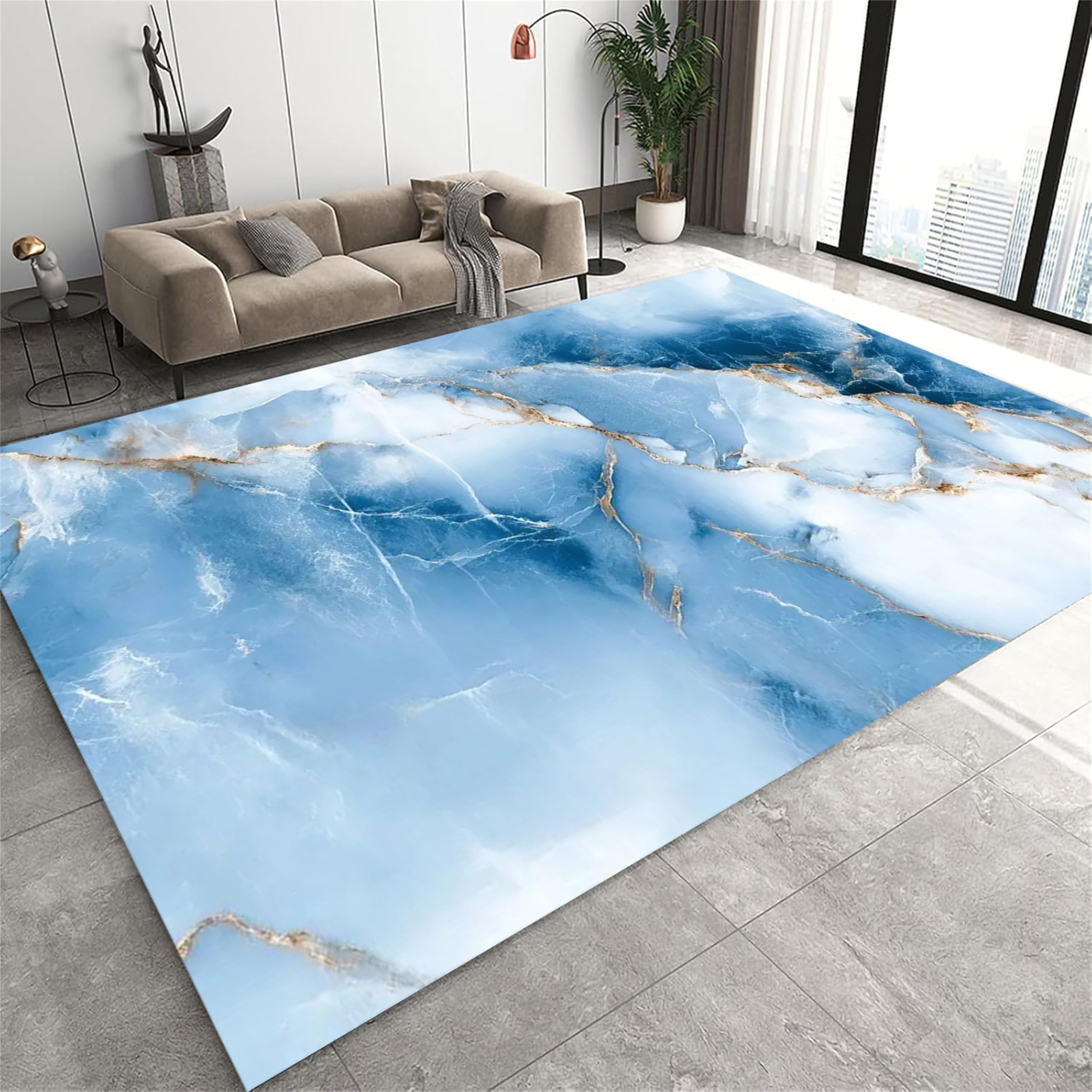YJDRUG Area Rug 160x200cm - Abstract Marble Rug - Non-Slip Machine Washable - Soft Low Pile Carpet for Living Room, Bedroom, Home Office，Dining Room Floor Mat