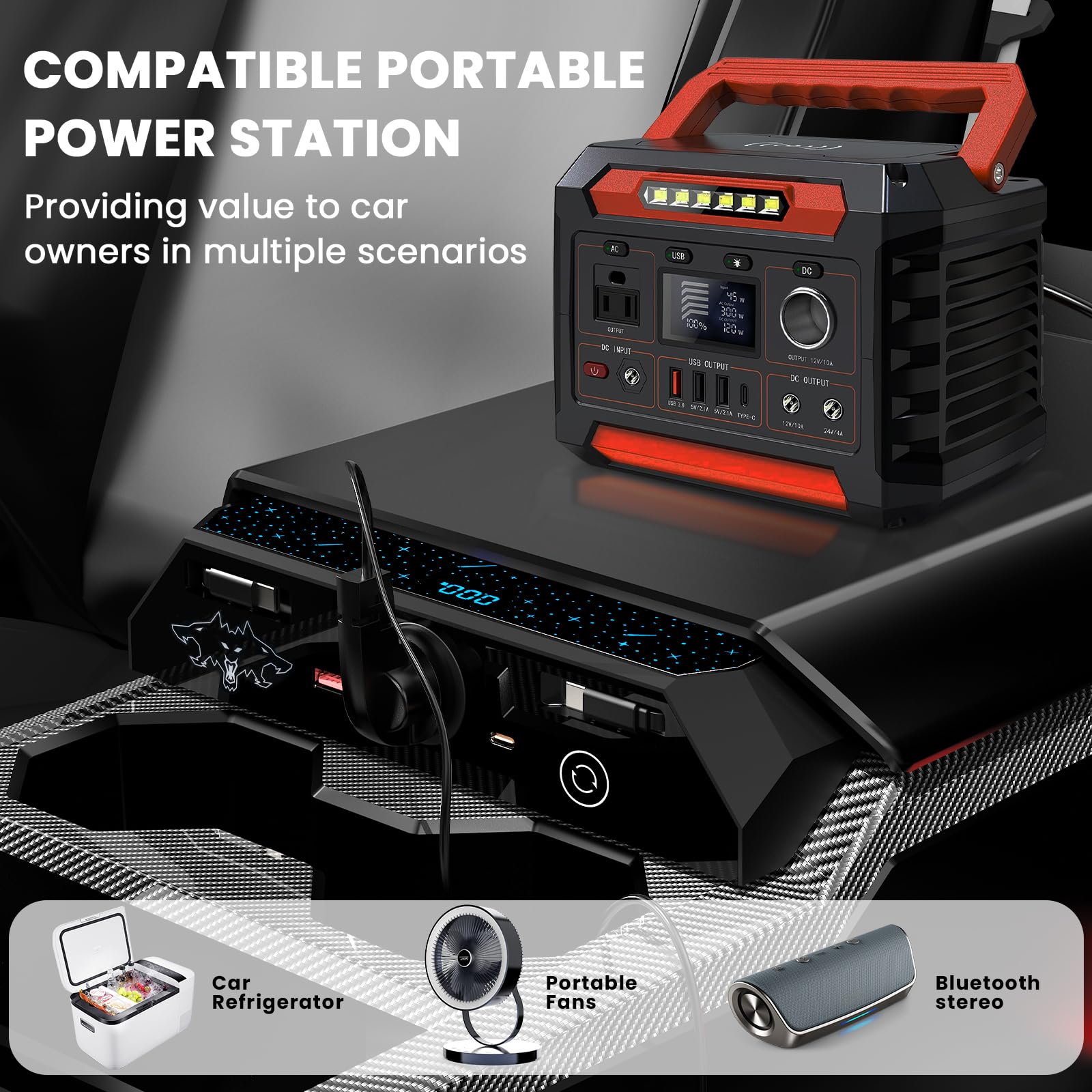 Cybertruck Multi-Ports Hub USB do Cyber Truck 2023+, ukryta szybka ładowarka z chowanym kablem, podwójne porty USB-C, akcesoria do stacji dokującej (do Cyberbeast/AWD/Dual Motor AWD)