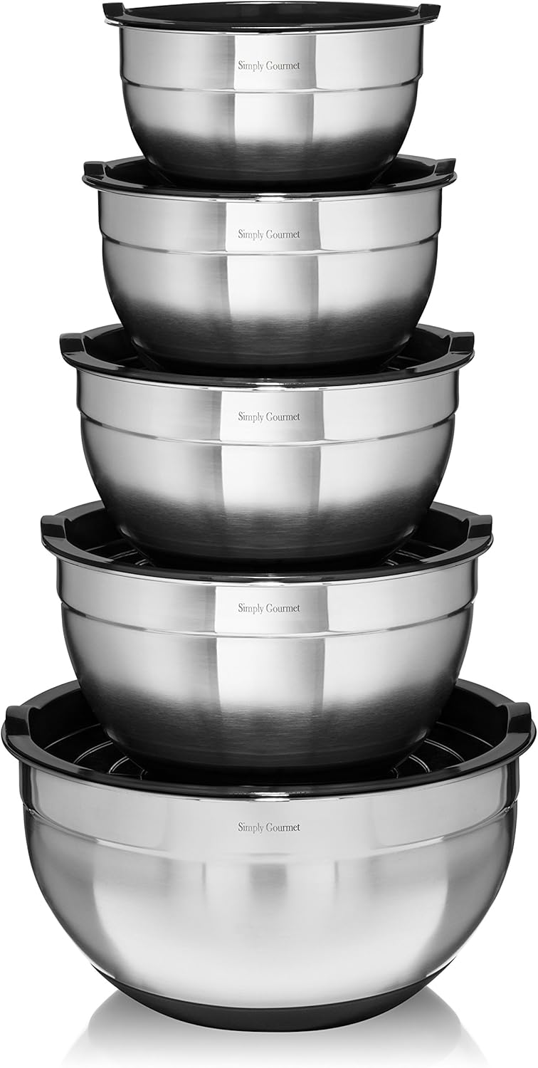 Premium Mixing Bowls with Lids by Simply Gourmet. Stainless Steel
