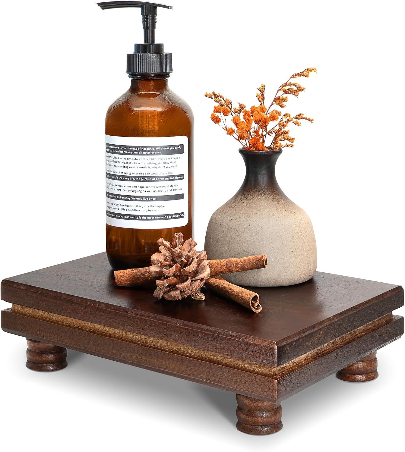 EOSAHR Acacia Wood Riser: Display Stand for Bathroom Counter, Dark Brown