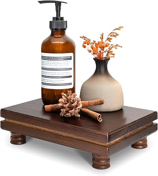 EOSAHR Rustic Wood Riser Display Stand for Home Decoration - Decorative Farmhouse Riser as Cake Stand & Soap Holder - Perfect for Bathroom Accessories Display Dark Acacia Wood