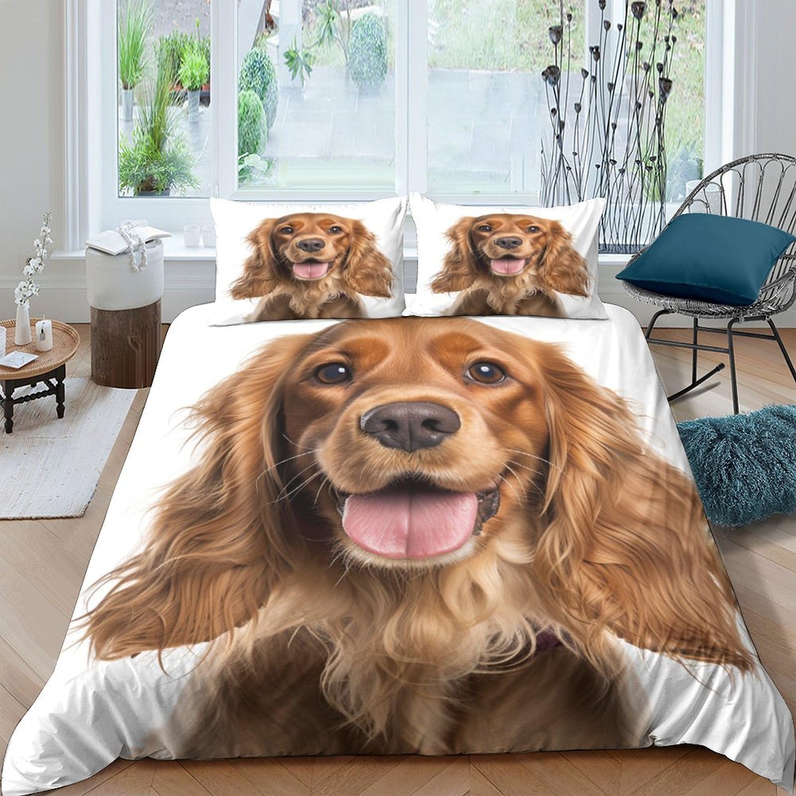 ZHUICHENG Cocker Spaniel Bedding Comforter Cover Set 3 Piece Soft Brushed Microfiber Printed Duvet Set Reversible Hound Quilt Cover with Pillowcase Easy Care Duvet Cover King（220x240cm）