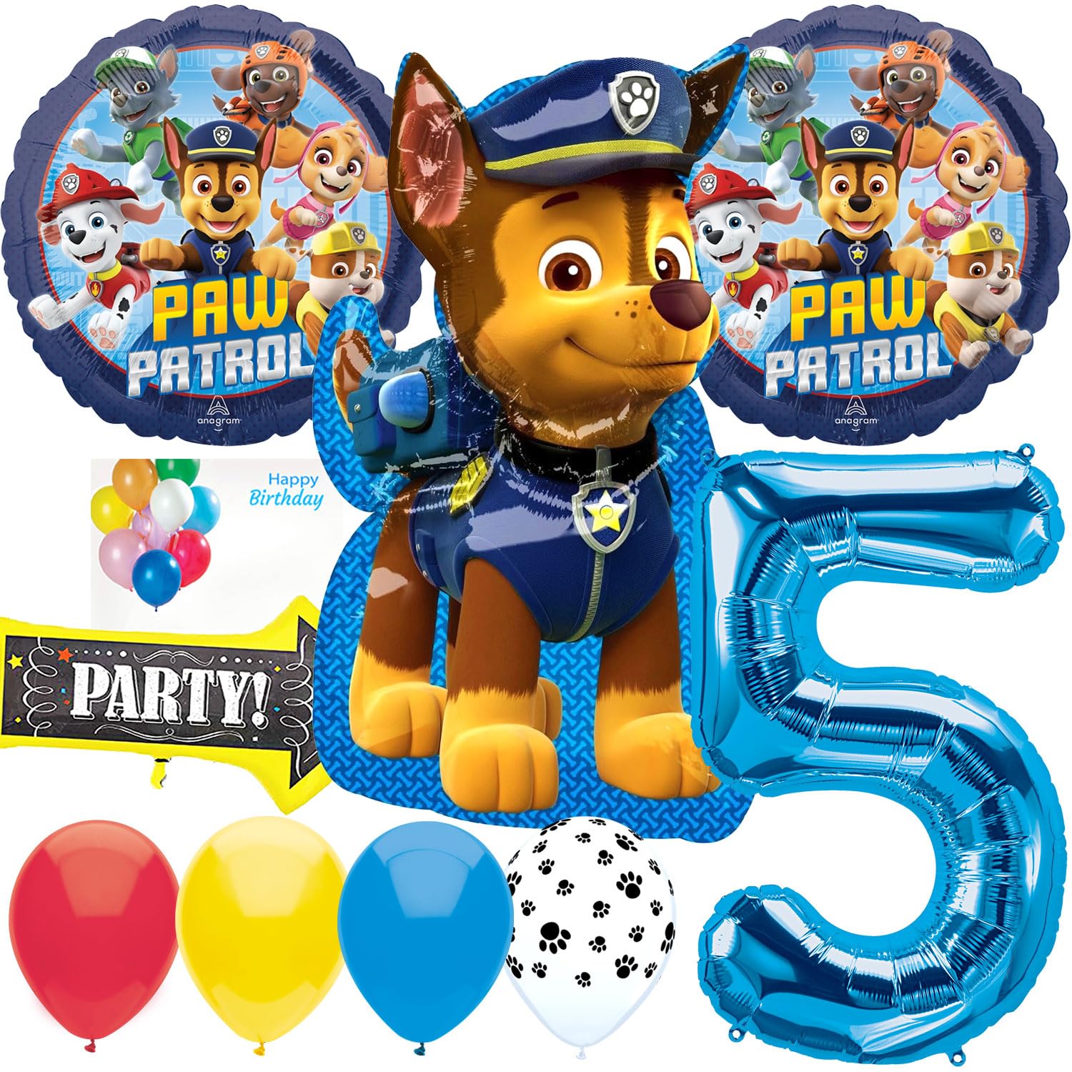 Anagram Balloons Licensed for Paw Patrol's Chase 5th Birthday Party Supplies Balloon Bouquet Decorations, Multicolored, 3449501