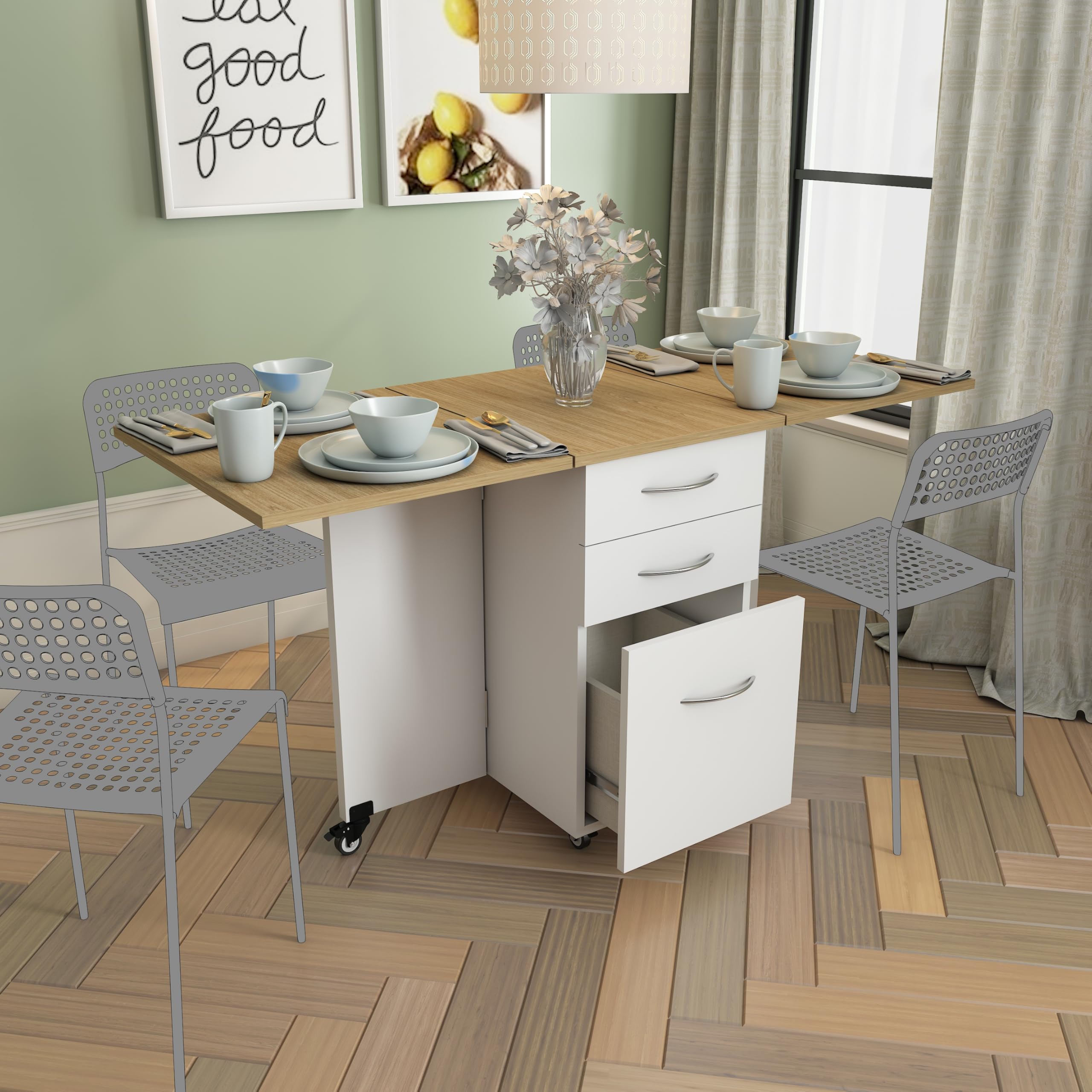 Dolce Engineered Wood 4 Seater Folding Dining Table (Moonshine White, Without Chairs)