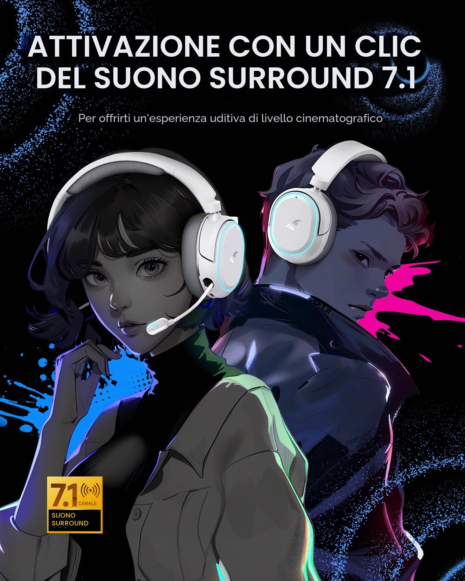 Picun G2 Wireless Gaming Headset, Over-Ear 7.1 Virtual Surround Sound, 2.4 GHz/Bluetooth 5.4/Wired, 5ms Ultra-Low Latency, 100H Battery, ENC Noise-Canceling Mic, RGB, per PC PS5 PS4 Switch (Grey)