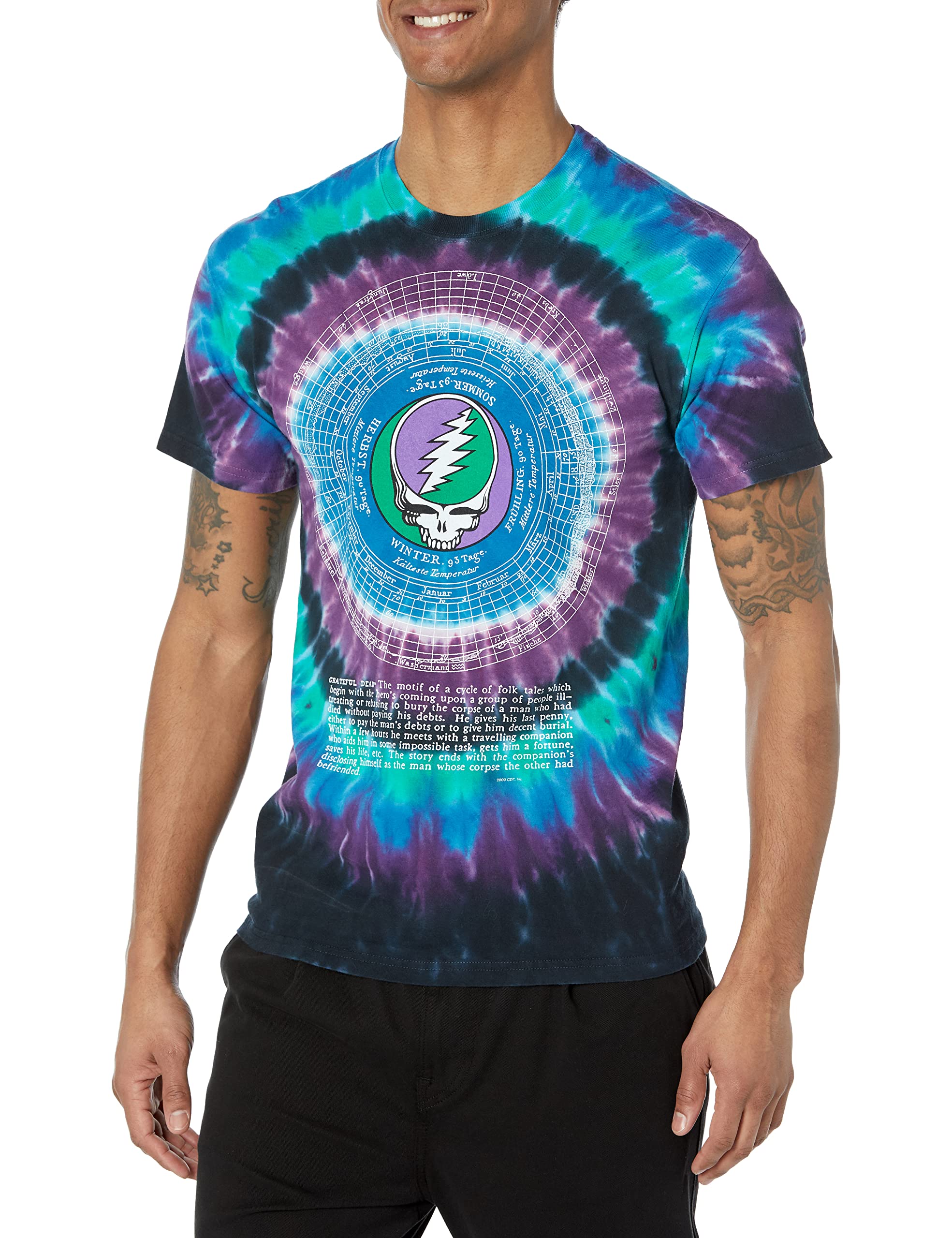 Liquid Blue Unisex's Grateful Dead Steal Your Face Calendar Tie Dye T-Shirt, Medium