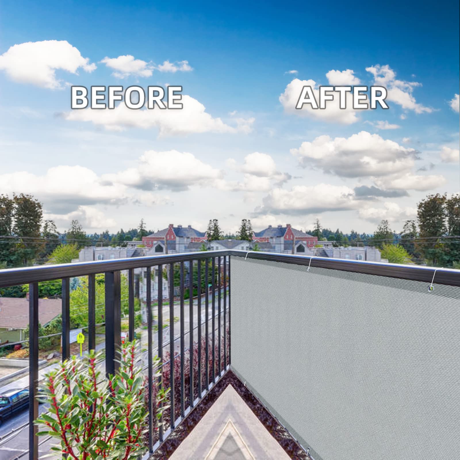 Sunnylaxx Frangivisto Balcone per Protezione 90x500 cm,Schermo Privacy,Recinzione Copertura per Privacy Balcone PES,per Balcone Giardino terrazza,con Occhielli e Fascetta, Grigio