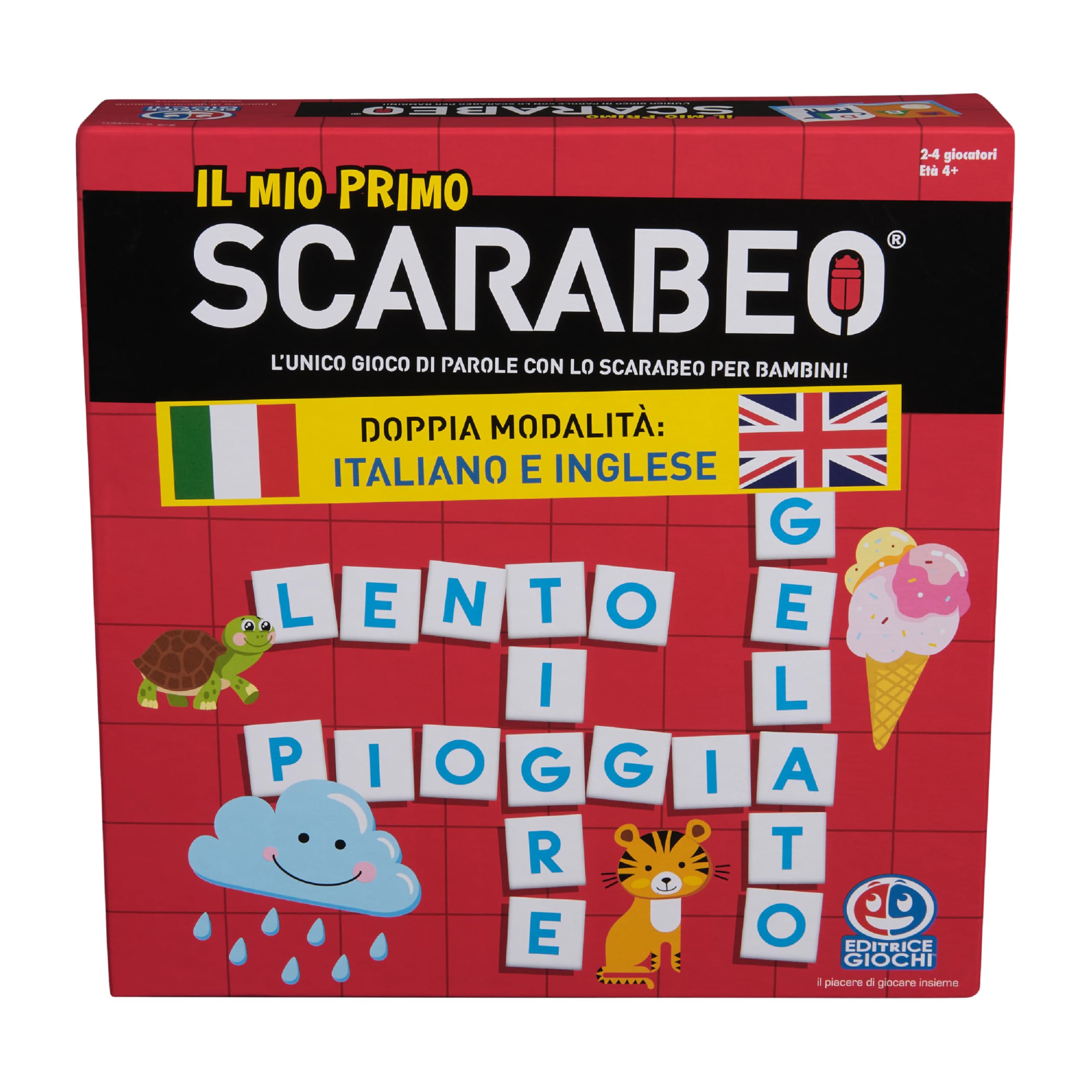 Editrice Giochi, Il Mio Primo Scarabeo Edizione Italiano-Inglese, Gioco da Tavolo, Gioco per Apprendimento di Lettere e Parole, Giochi da Tavolo per Bambini, da 2 a 4 Giocatori, 4+ Anni