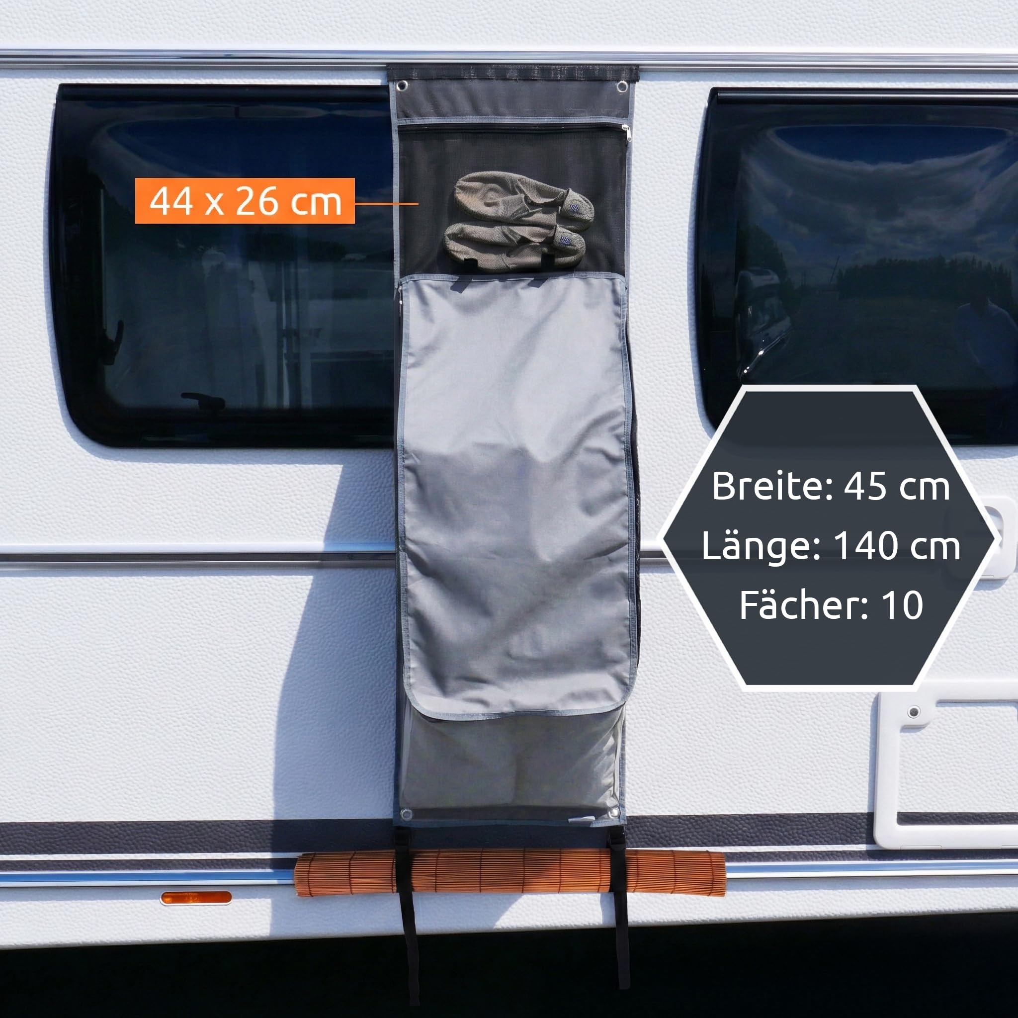 your GEAR Caravan Organizer Shoe - Hängeregal für Zelt, Vorzelt, Wohnwagen 140 x 45 cm, 10 Fächer