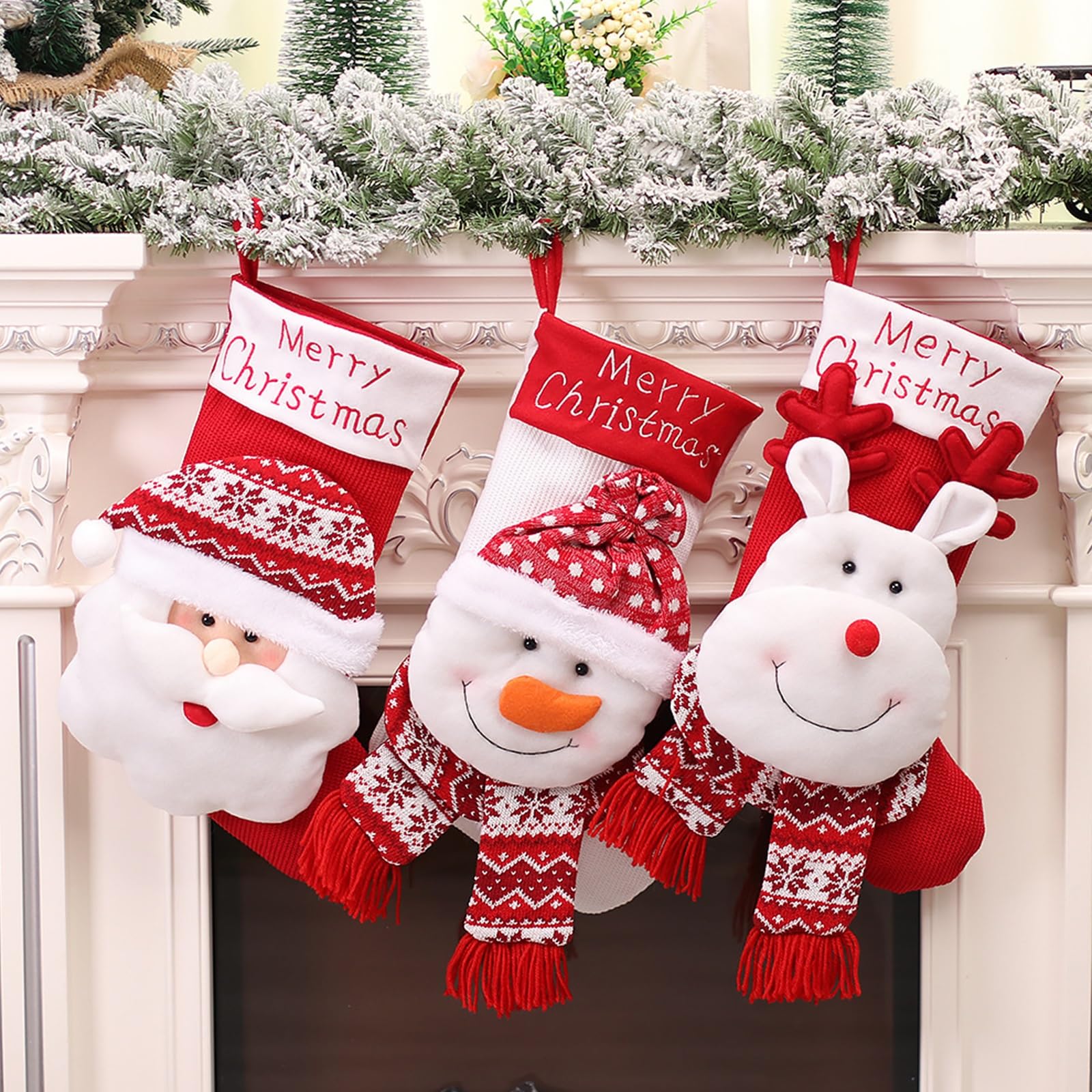 Nikolausstrumpf Groß, Weihnachtsstrumpf 3er Set, Nikolausstiefel zum Befüllen Weihnachtsstrumpf Geschenkbeutel, Weihnachten Weihnachtsstrumpf Personalisiert Kamin Weihnachtsdeko