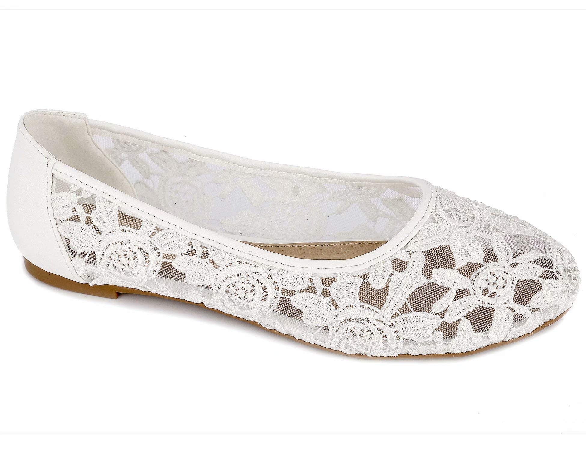 GreatonuWomen Shoes Cut Out Slip On Lace Ballet Flats