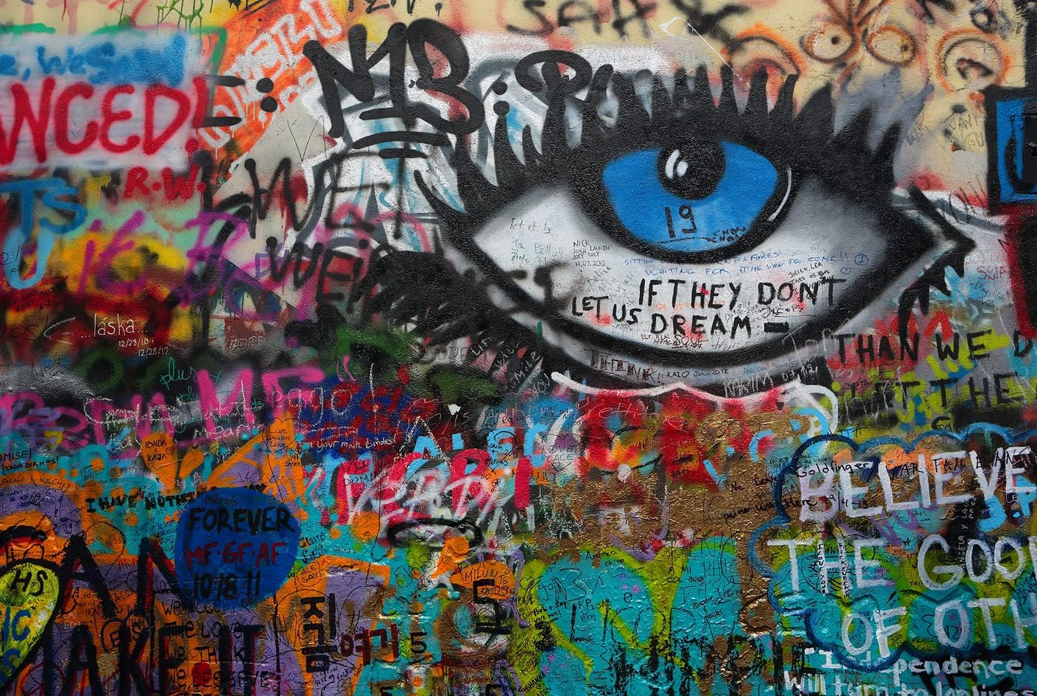 MFWFM Abstract Graffiti Eyes Wallpaper Colorful Letter Graffiti Wall Mural for Bedroom Modern Home Decor Living Room Dining Room Office(Not Peel n' Stick)