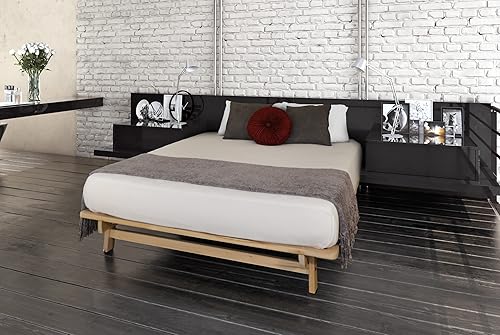 Ekko - Cama de plataforma - Marco de cama Queen - Marco de cama de madera sin terminar - Cama natural minimalista - Diseño de cama flotante - Fácil