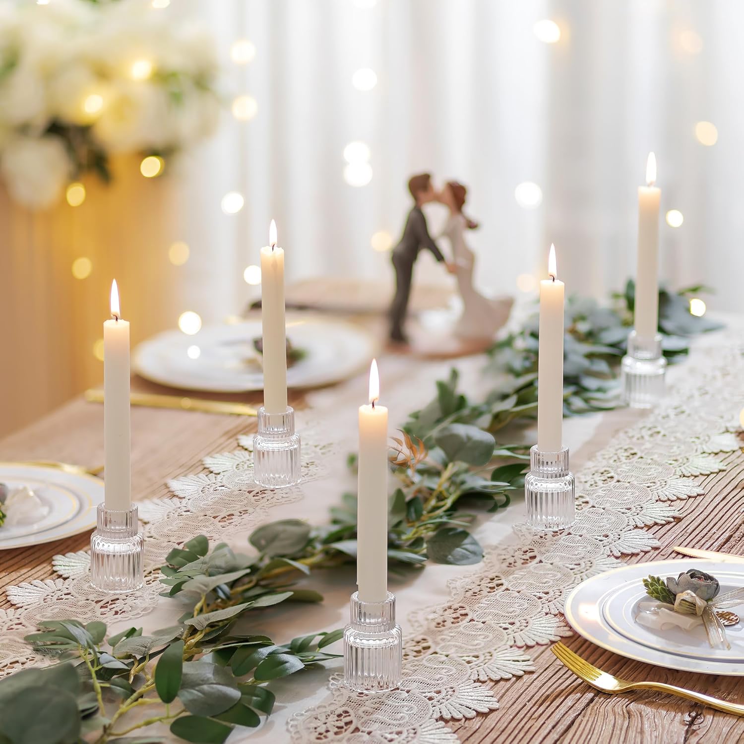 Romadedi Glass Candle Holder for Candlestick - 20 Pcs Clear Small Tapered Candle Holder Wedding Decor Table Centerpiece Bulk for Candle Sticks Christmas Party Living Room Dinner Advent - Image 7