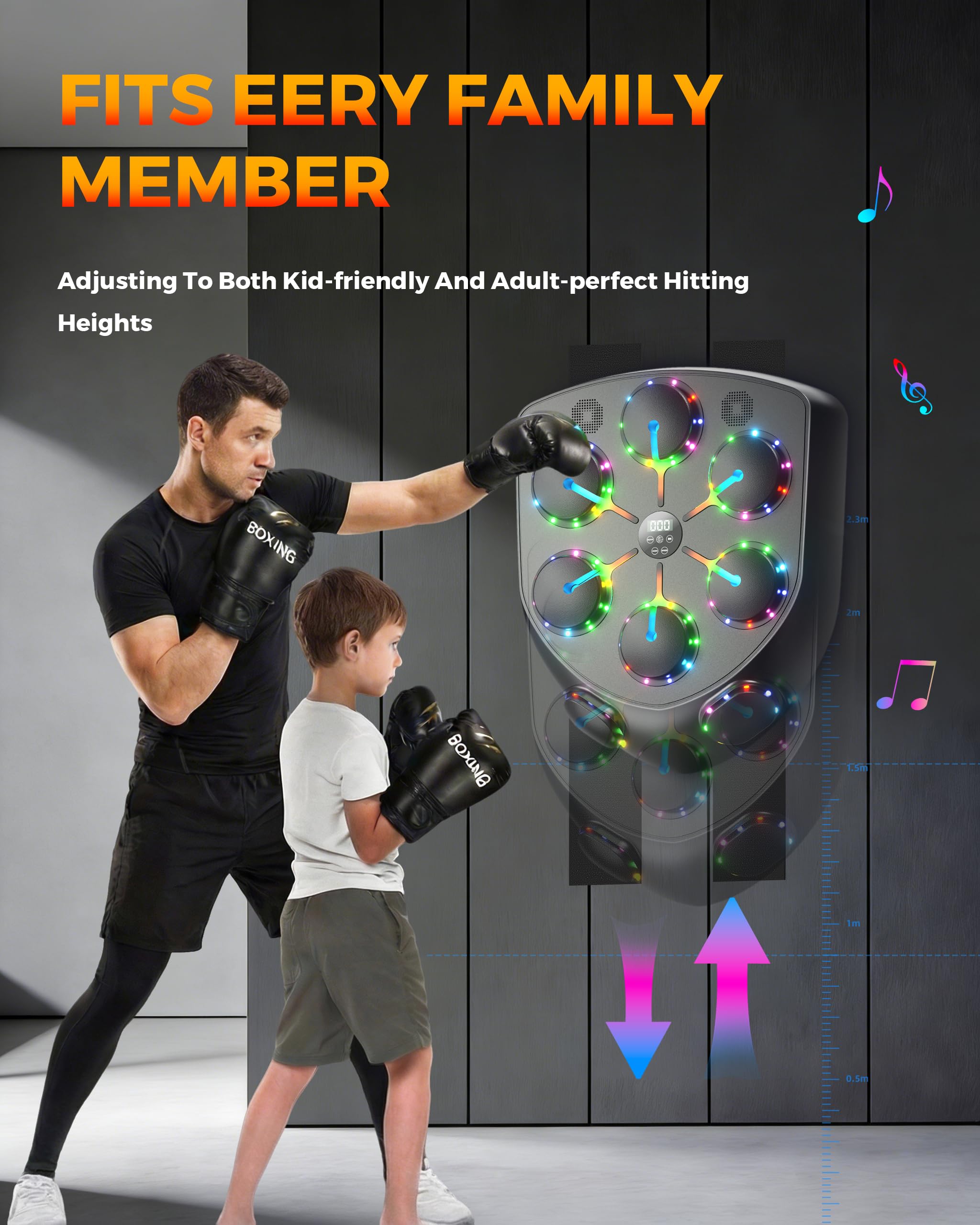 Machine de Boxe Musicale, 2025 Nouvelle LED Boxe Mural Musique avec Gants de Boxe, Mode Bluetooth, 9 Modes de Vitesse et d'entraînement, Mode de Comptage, Music Boxing Machine pour Adultes