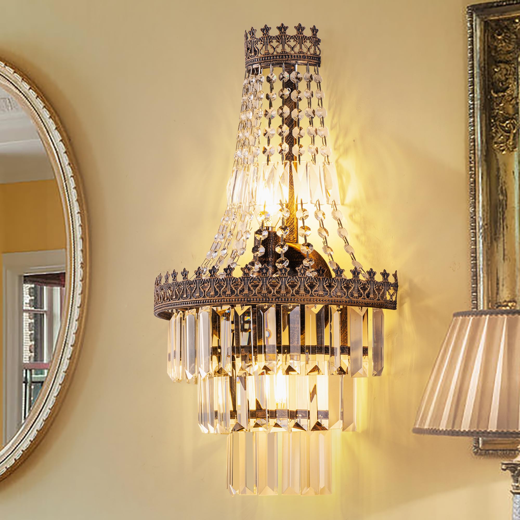 TOCHIC Crystal Wall Sconces Vintage French Empire Wall Light Fixtures