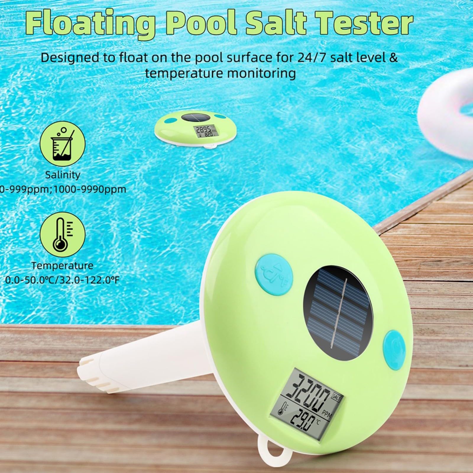 Termometro da piscina, wireless, digitale, galleggiante, misuratore di temperatura di salinità, IPX7, impermeabile, per spa, vasca da bagno, giardino, stagno, 1 unità