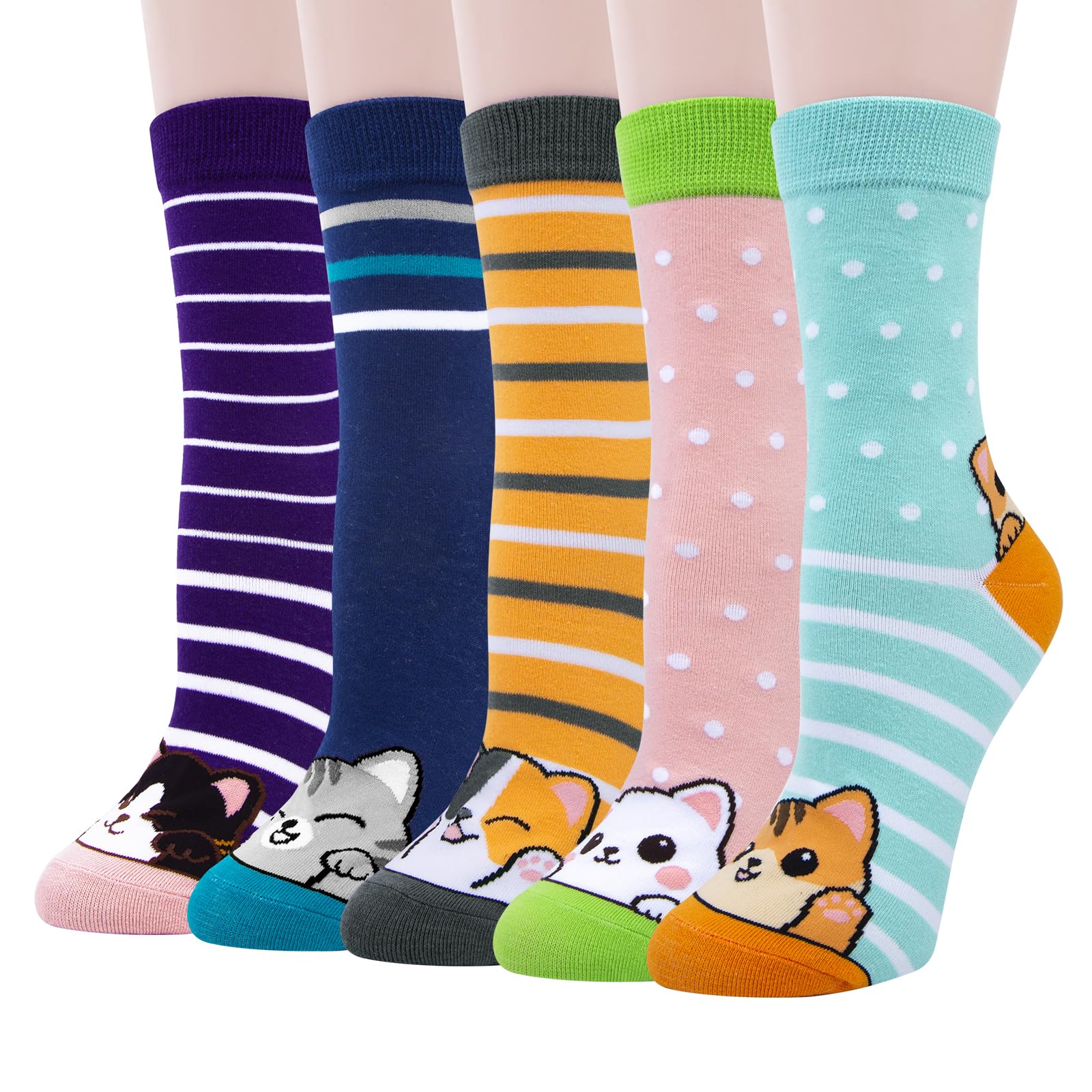 Chalier Cozy 5 Paar Damen Socken mit süßen Tiermotiven, bunte lustige Baumwoll-Halbhochsocken für Alltag, Geschenk für Damen, Einheitsgröße