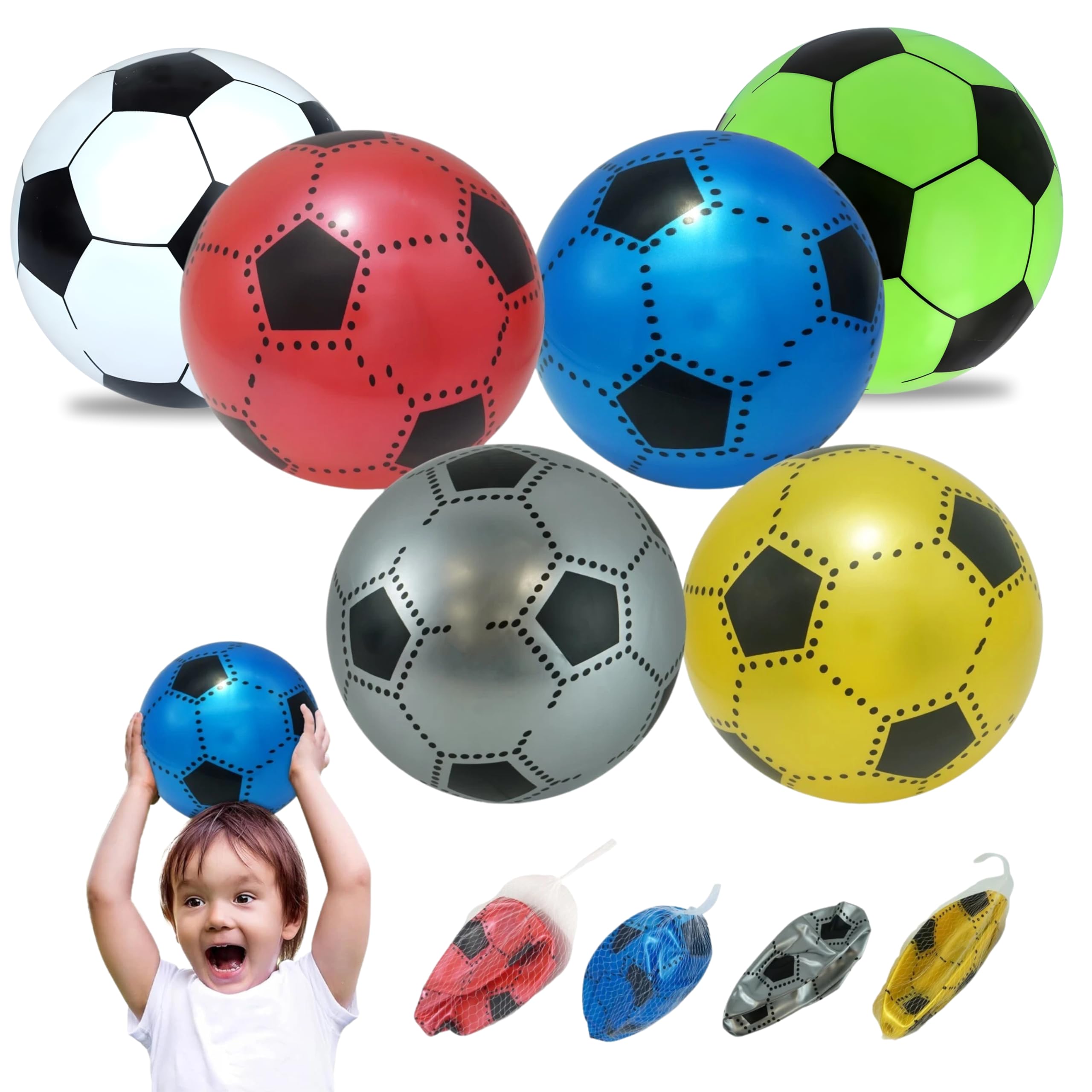 23cm Inflatable Soccer Ball Indoor and Outdoor Game Toy for Backyard Fun, Summer Play Lawn Activities for Kids Toddlers 3+ Years