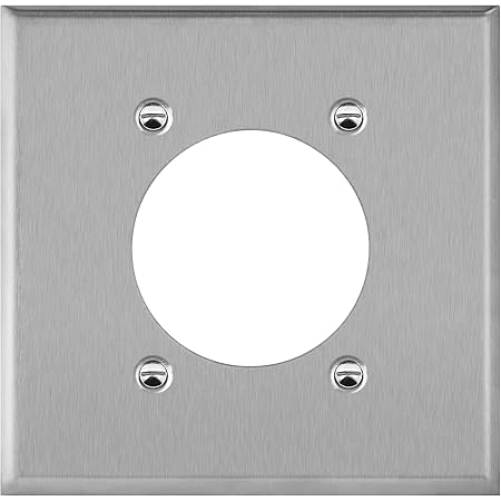 ENERLITES 2.125" Diameter Single Hole Receptacle Outlet Metal Wall Plate, Corrosive Resistant, Size 2-Gang 4.50" x 4.57", 7792, 430 Stainless Steel, UL Listed, Silver