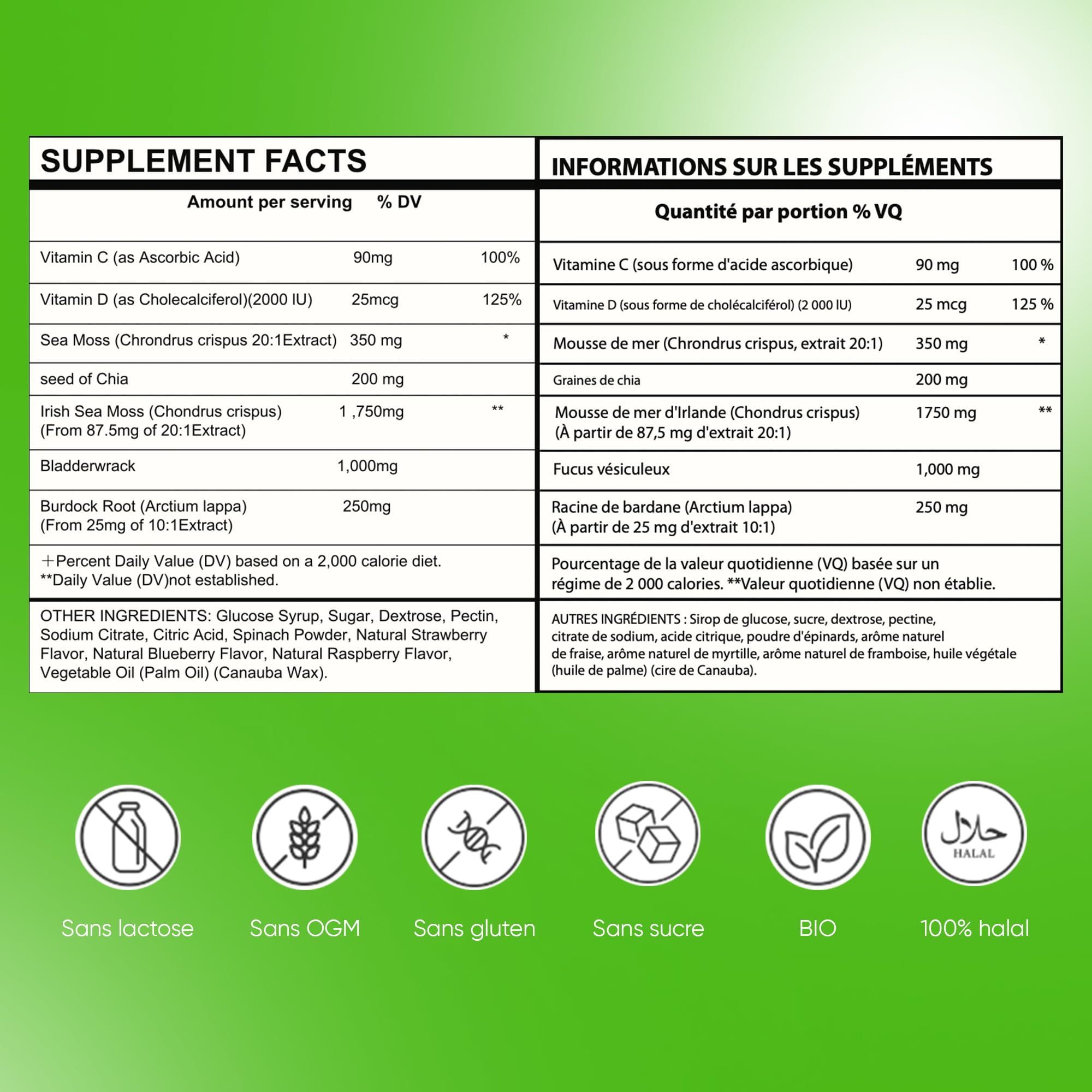 Gummies Graine de chia en sachet, Gummies Chia Minceur & Perte de Poids et de Tour de taille, Source de protéines, fibres et OMEGA 3, Complément alimentaire, Sans Sucre, 45 gummies, Goût Pomme