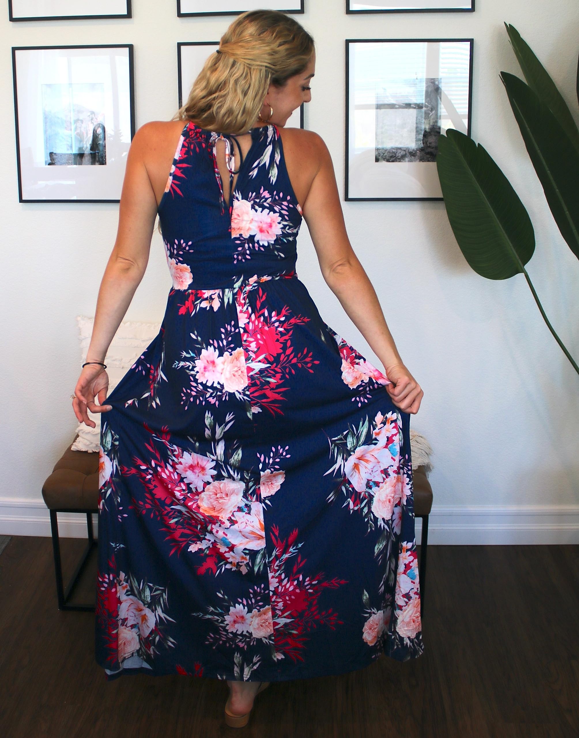 KILIG Abito Estivo Maxi Abito Lungo da Donna Allacciatura al Collo Elegante Abito Estivo Abito da Festa per invitati a Nozze Abito Casual con Spacco