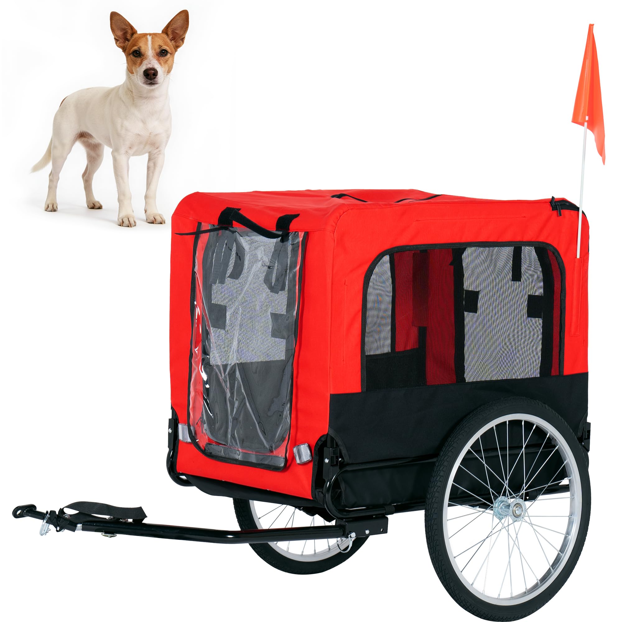 soges Großes Fahrradanhänger für Hunde bis 40 kg Faltbarer Hundefahrrad Anhänger aus 600D Oxford, Atmungsaktiver Mesh Hundefahrradanhänger, Hundewagen mit interner Leine, Sicherheitsreflektoren Rot