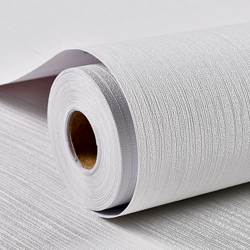 Haimin Papel tapiz texturizado de tela de 24 x 393 pulgadas, papel de contacto de tela, papel de pared blanco, papel de pared de lino autoadhesivo