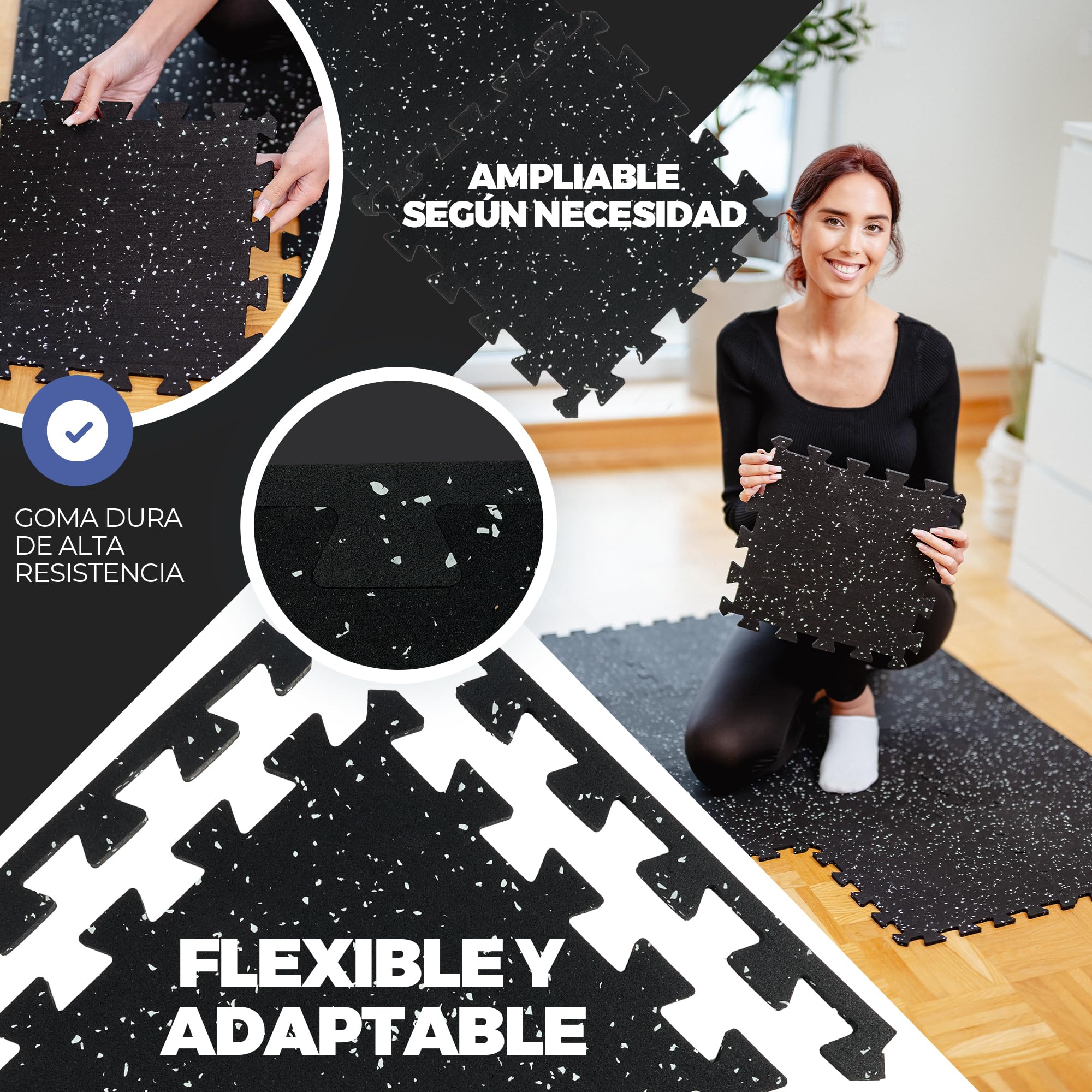 bemaxx Esterilla Fitness Suelo Gimnasio Caucho – Set de 9 Alfombras Puzzle Protector Suelo de Goma