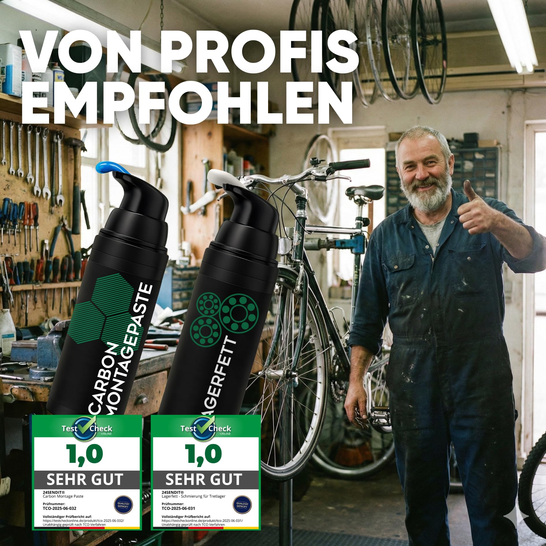 24SENDIT Fahrrad Carbonpaste & Lagerfett Set – je 50 g im Pumpspender | Ideal für Montage & Wartung – stoppt Knacken, garantiert Schmierung & Schutz – für Fahrrad & E-Bike, Made in Germany