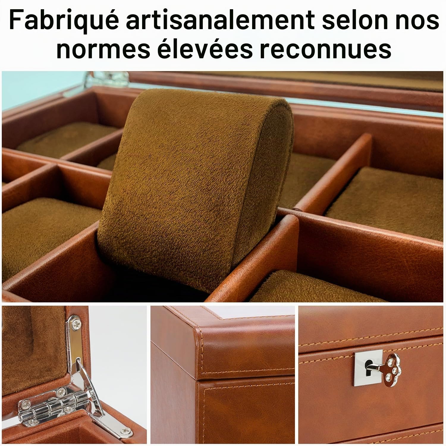 Boîte à montres en cuir avec tiroir - 10 emplacements verrouillables - Support de montres pour homme - Étui de luxe pour montres - Organiseur à 2 niveaux