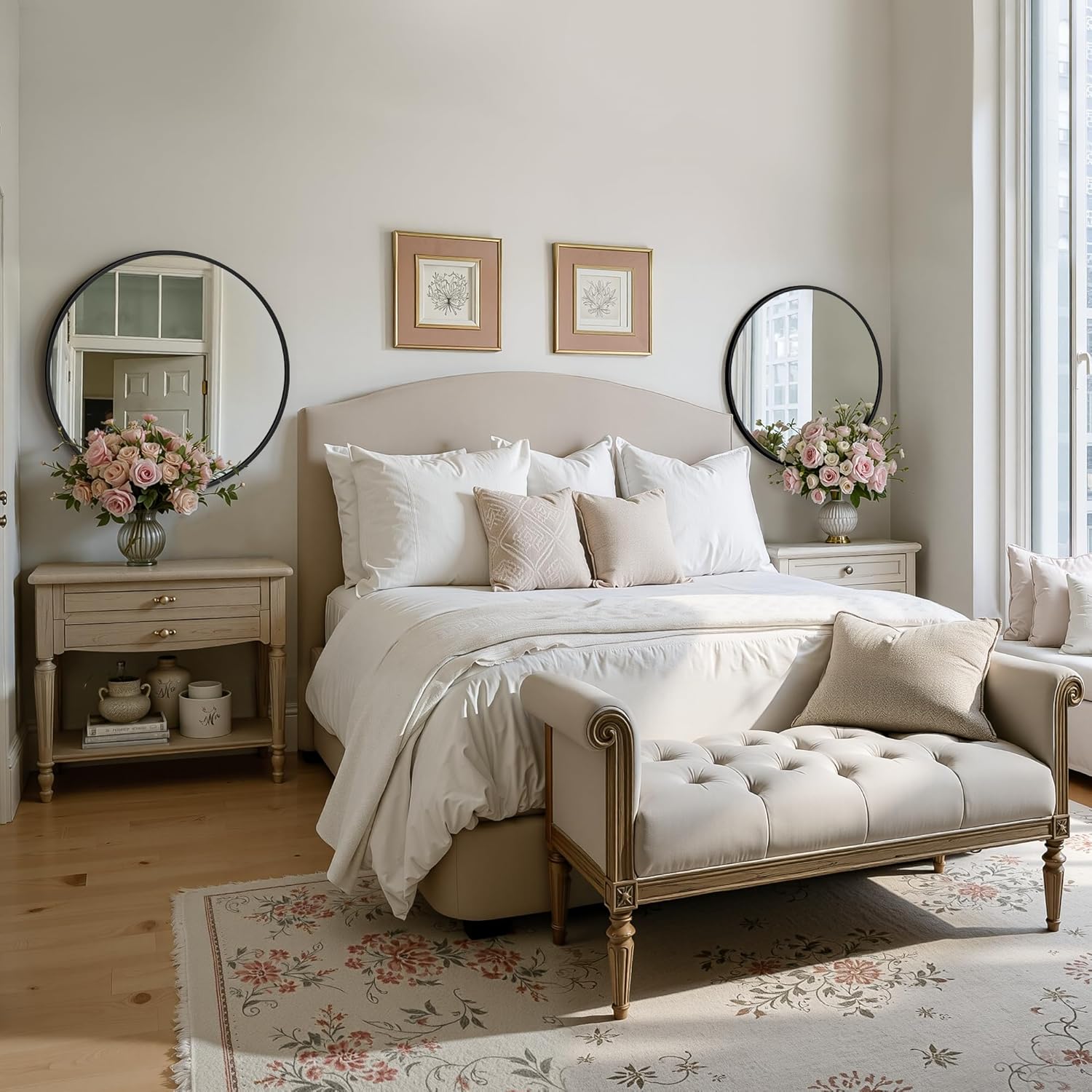 22 Inch Round Bathroom Mirror, 2 Pack Black Metal Framed Circle Wall Mirror for Over Sink, Modern Vanity Mirror for Bathroom with Tempered Glass