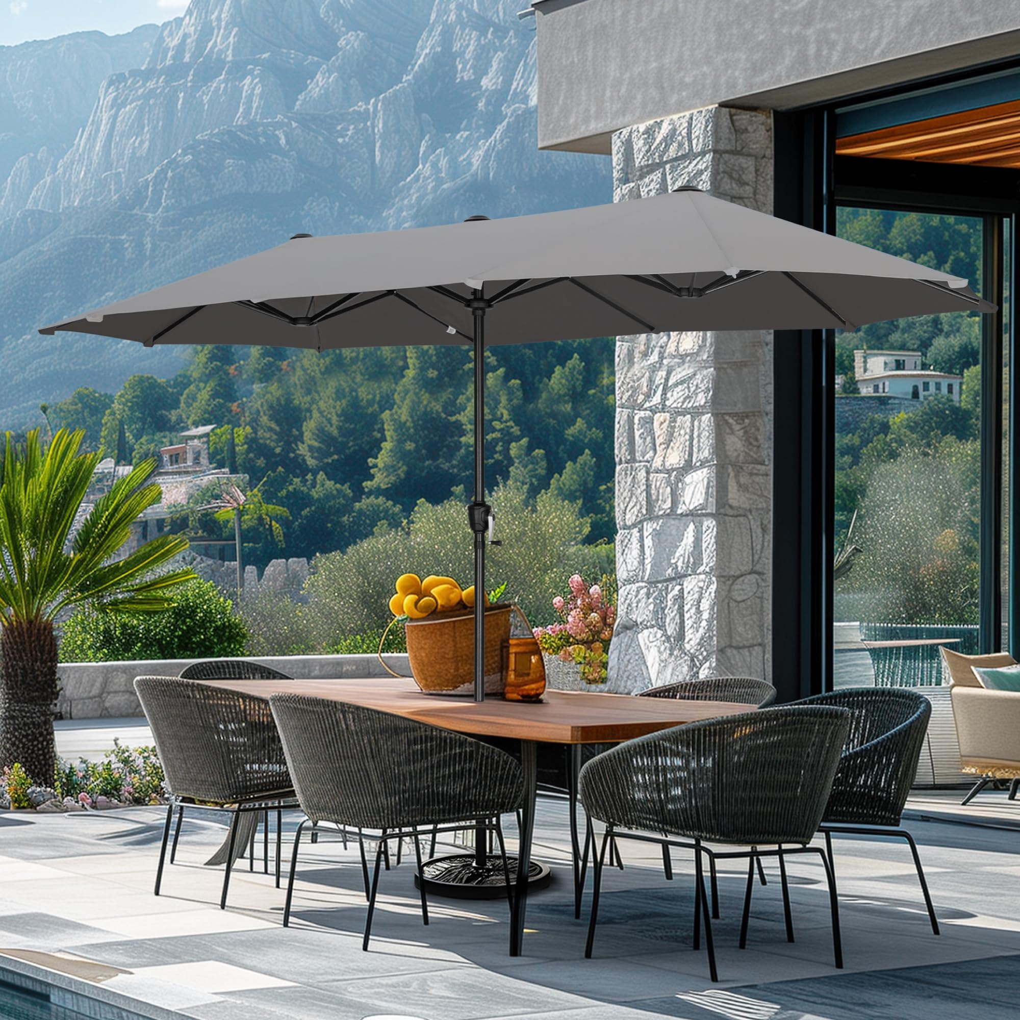 GREEN PARTY 13ft Rectangle Patio Umbrella, Double Sided Outdoor Table Umbrella with Crank & 1.5" Pole, Large Market Umbrella for Poolside Garden Deck Backyard