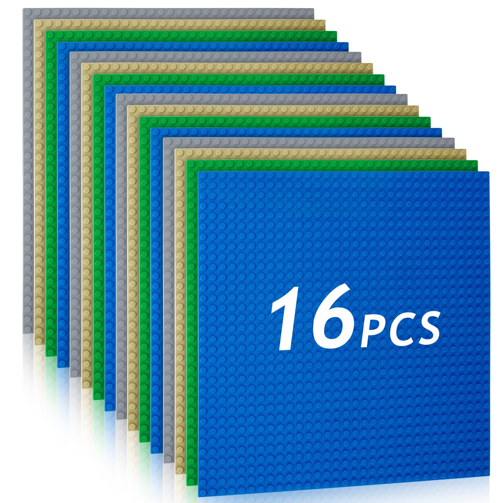 HOTUT Bauplatte Kompatibel mit Meisten Marken, 16 Platten-Set Classic Bausteine Grundplatte 25.5 * 25.5cm, Konstruktionsspielzeug für Kinder, Kreatives Lernspielzeug