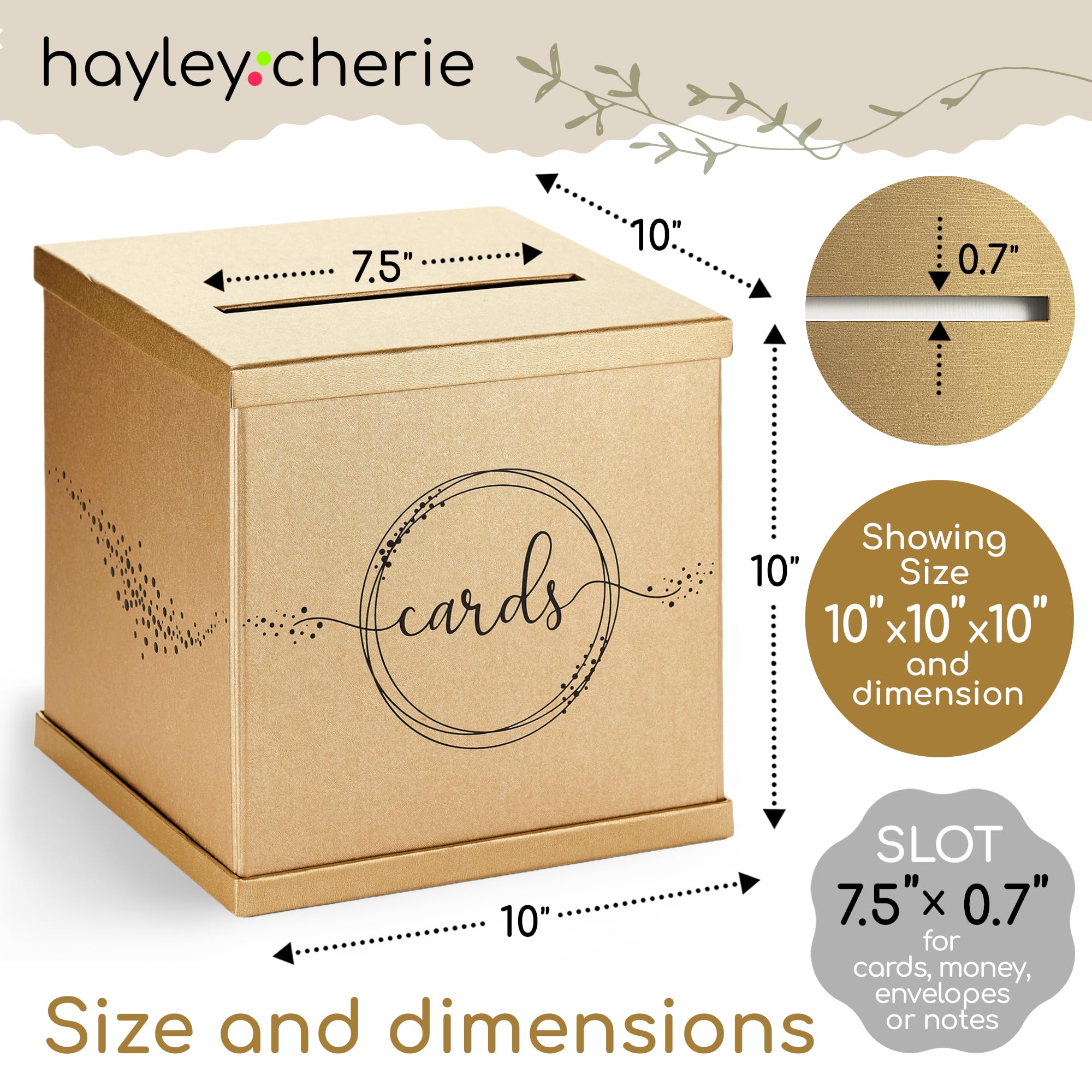 Hayley Cherie Złote pudełko na karty podarunkowe z czarną folią - teksturowane wykończenie - duży rozmiar 25 cm x 25 cm - na przyjęcia weselne, baby i wieczór panieński, ukończenie szkoły, urodziny,