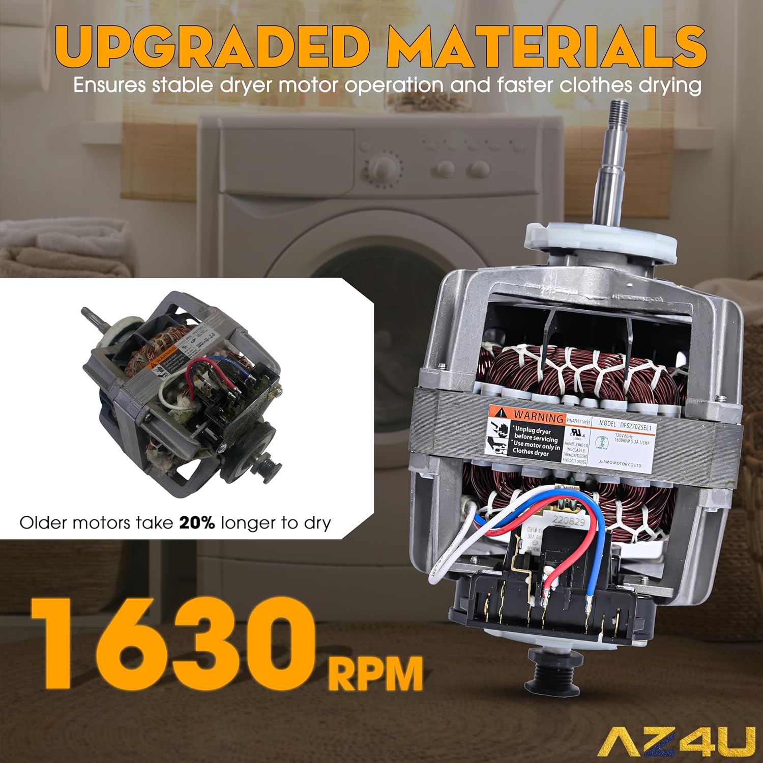 AZ4U Dryer Motor DFS270ZSEL1 Replaces for Samsung Dryer Motor Replacement Induction Dryer DV4 DV5 DV3 DVE DVG DV2 Series DV42H5200EP/A3 DV42H5200EW/A3 DV42H5200GF/A3 DV42H5200GP/A3 Dryer
