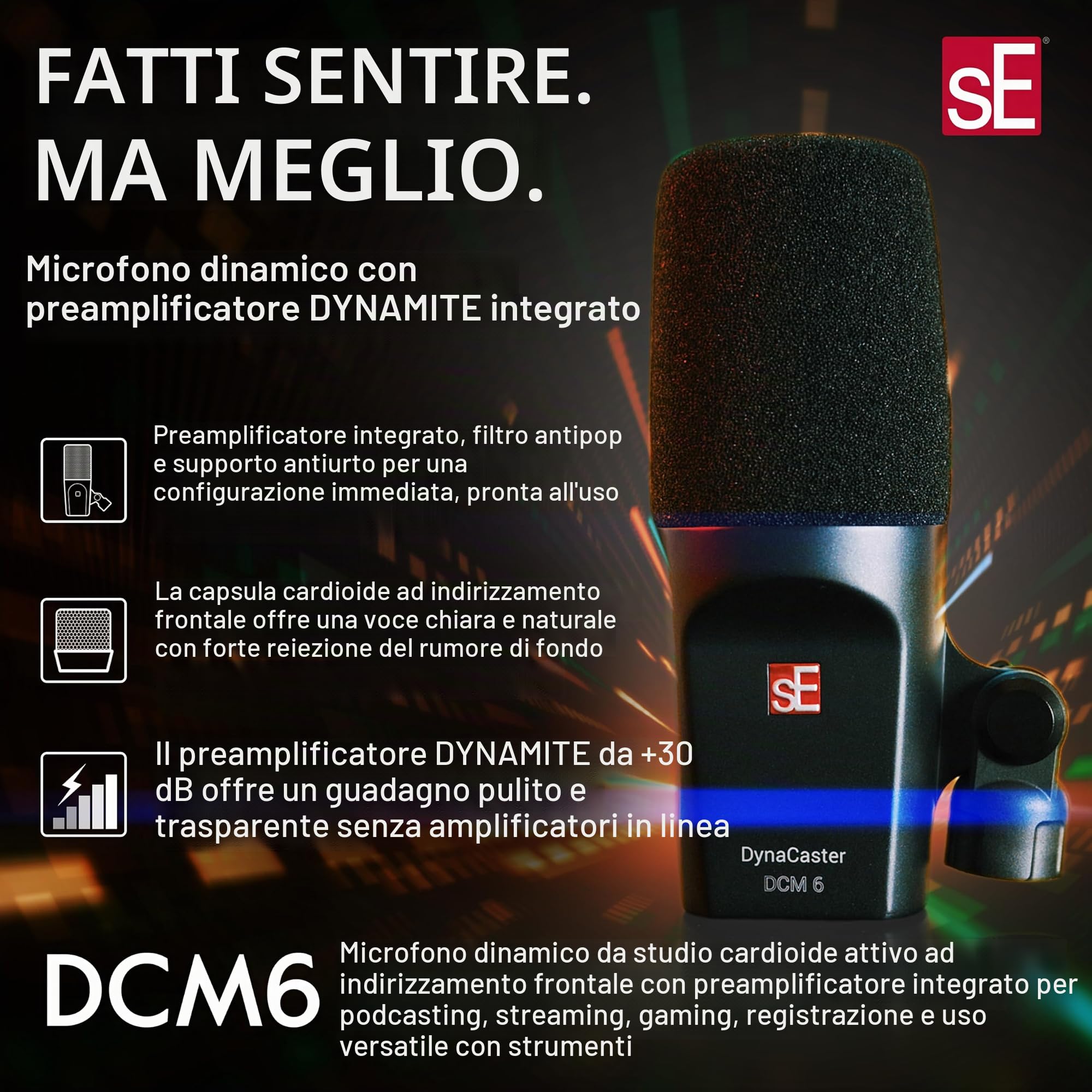 SE Electronics DCM6 Dynacaster DCM 6 Broadcast Microfono, Nero