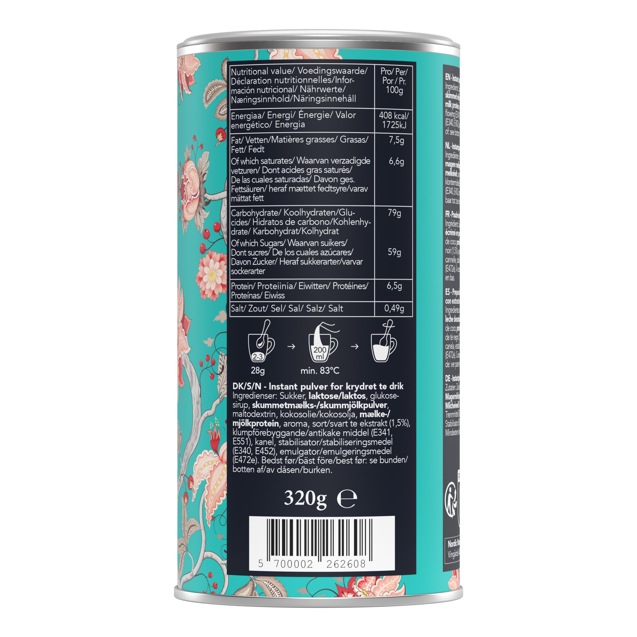 Nordic Roast | Chai Latte | Indian Summer | 320g | Mezcla de Chai Latte istantaneo in polvere | Té Negro Especiado con leche | per te Hogar, Café, Restaurante | 13-15 Taza