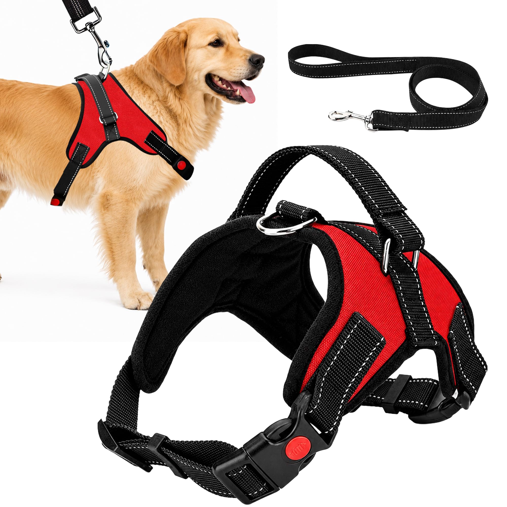 WedDecor No Pull Dog Harness with Lead Set, Large Dogs, Reflective Red