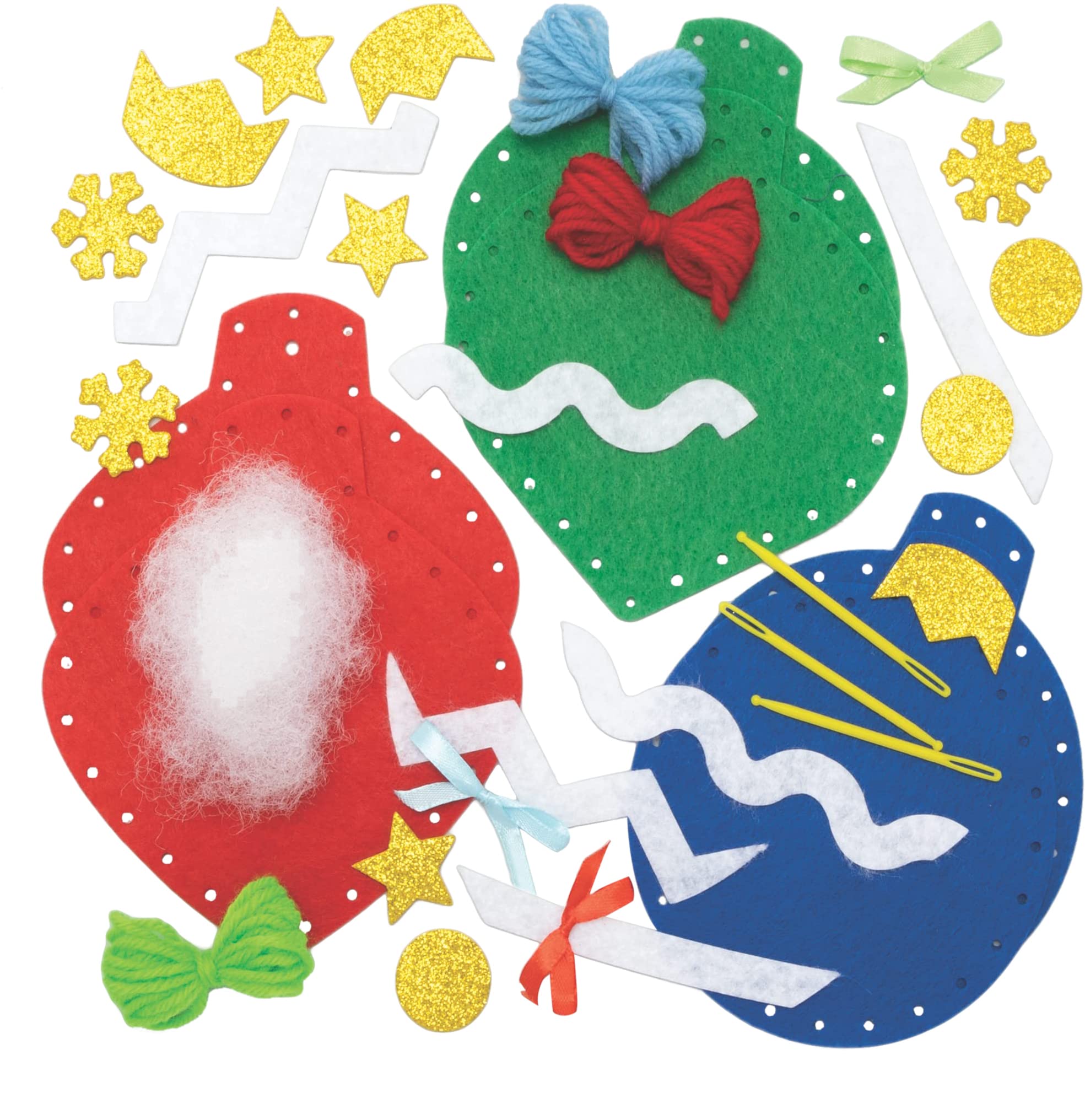 Baker Ross FC151 Christmas Bauble Sewing Kits - Pack of 3, Sewing Set for Children, Creative Activities for Kids, Ideal Christmas Arts and Crafts Project